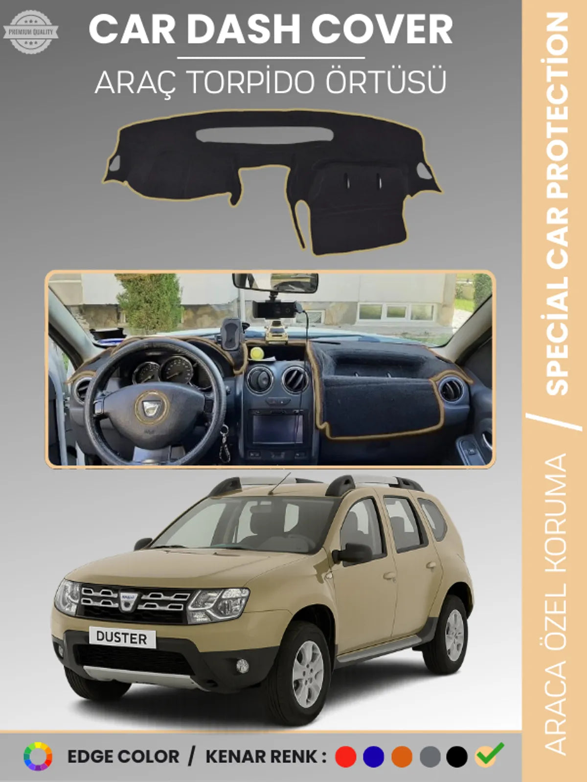 DACIA DUSTER (2015+) Uyumlu Torpido Örtüsü Araca Özel Ön Göğüs Koruma