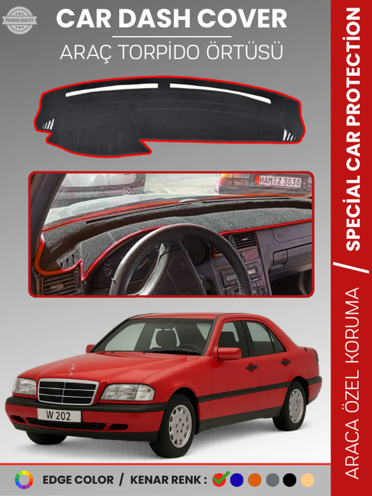 MERCEDES C CLASS W202 (1993-2000) Uyumlu Torpido Örtüsü Araca Özel Ön Göğüs Koruma