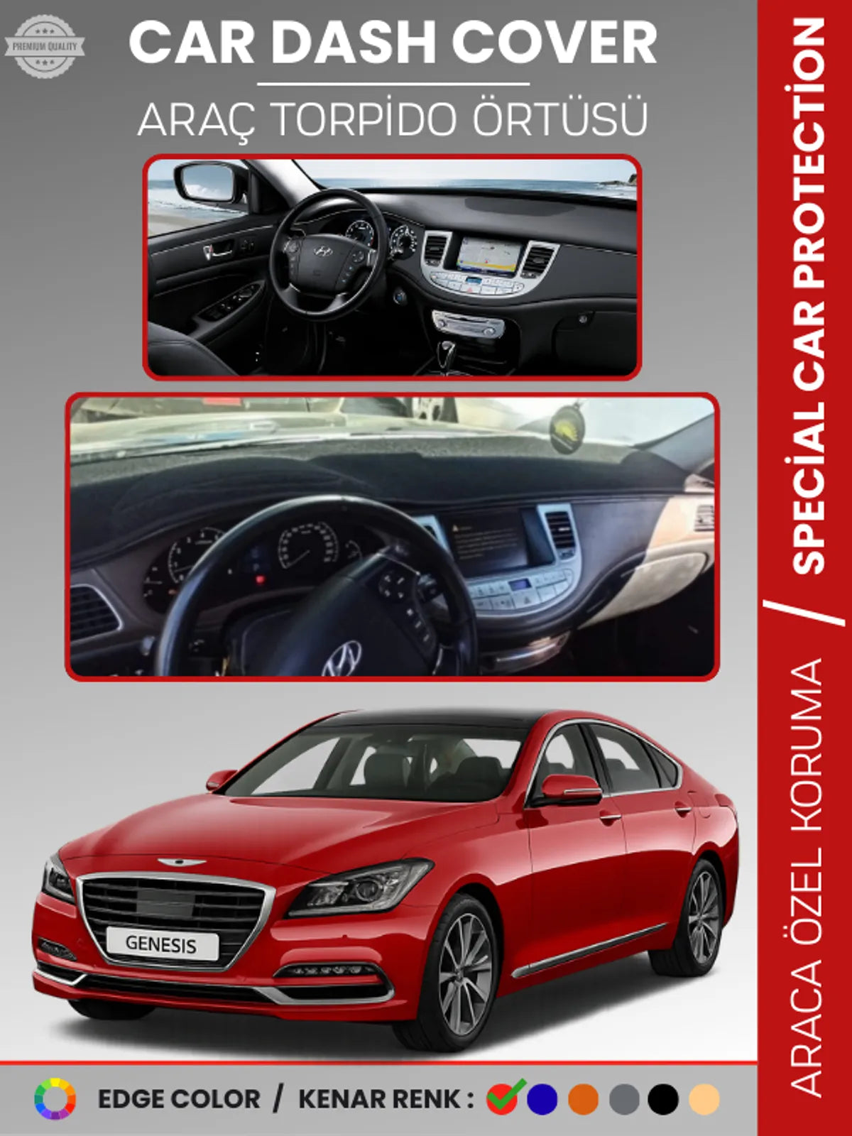 HYUNDAI GENESIS BH KASA (2008-2014) Uyumlu Torpido Örtüsü Araca Özel Ön Göğüs Koruma