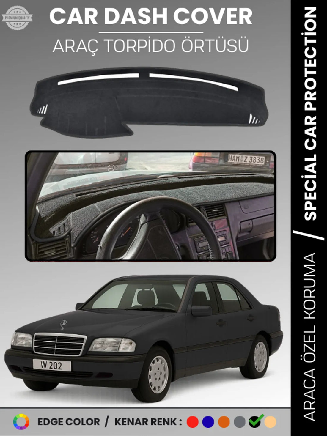 MERCEDES C CLASS W202 (1993-2000) Uyumlu Torpido Örtüsü Araca Özel Ön Göğüs Koruma