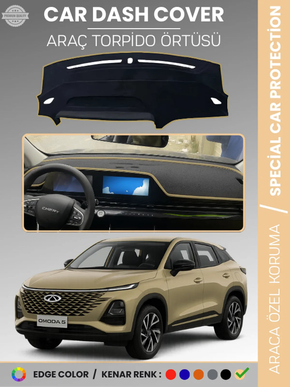 Chery Omada 5 (2022-2025) Uyumlu Torpido Örtüsü Araca Özel Ön Göğüs Koruma