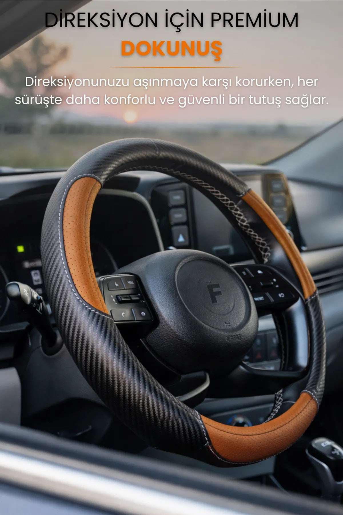Carbon Detaylı Direksiyon Kılıfı Universal Geçmeli Premium Deri