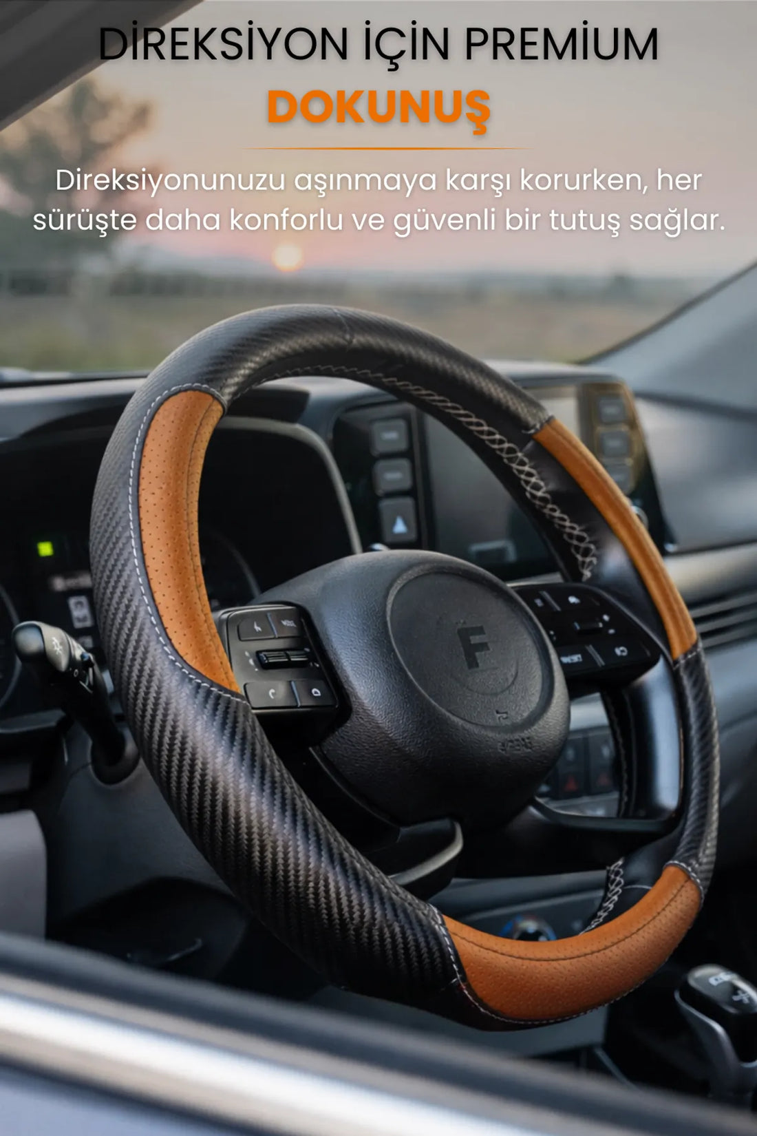 Carbon Detaylı Direksiyon Kılıfı Universal Geçmeli Premium Deri