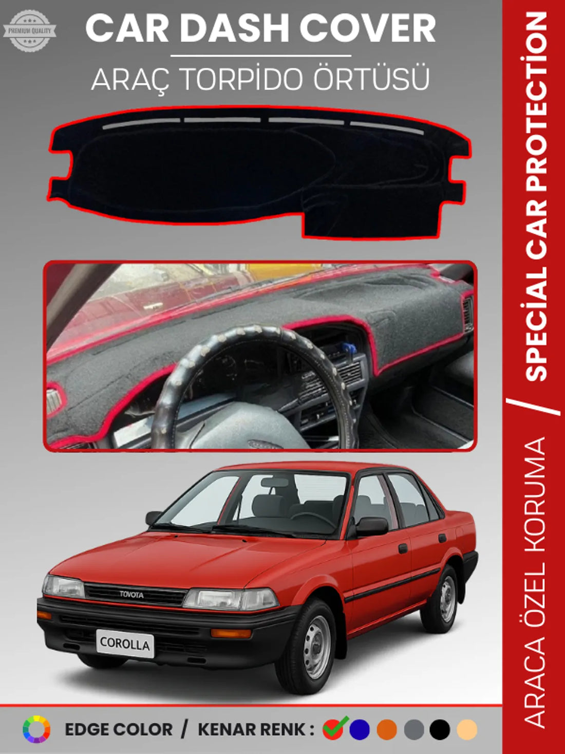 TOYOTA COROLLA (1988-1991) Uyumlu Torpido Örtüsü Araca Özel Ön Göğüs Koruma