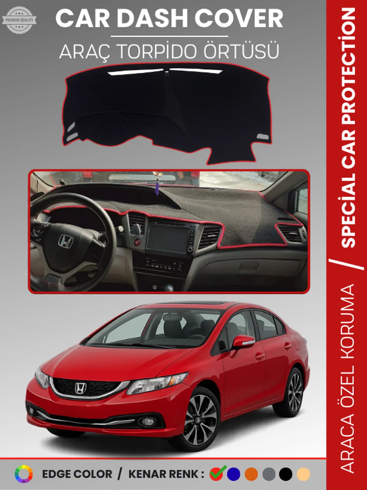 HONDA CIVIC FB7 (2011-2015) Uyumlu Torpido Örtüsü Araca Özel Ön Göğüs Koruma