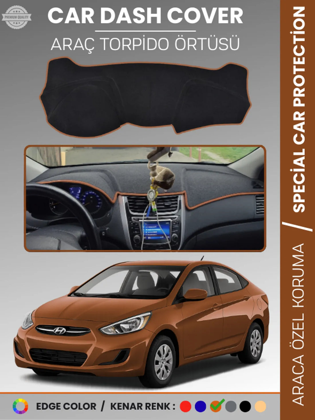 HYUNDAİ ACCENT BLUE (2011-2017) Uyumlu Torpido Örtüsü Araca Özel Ön Göğüs Koruma