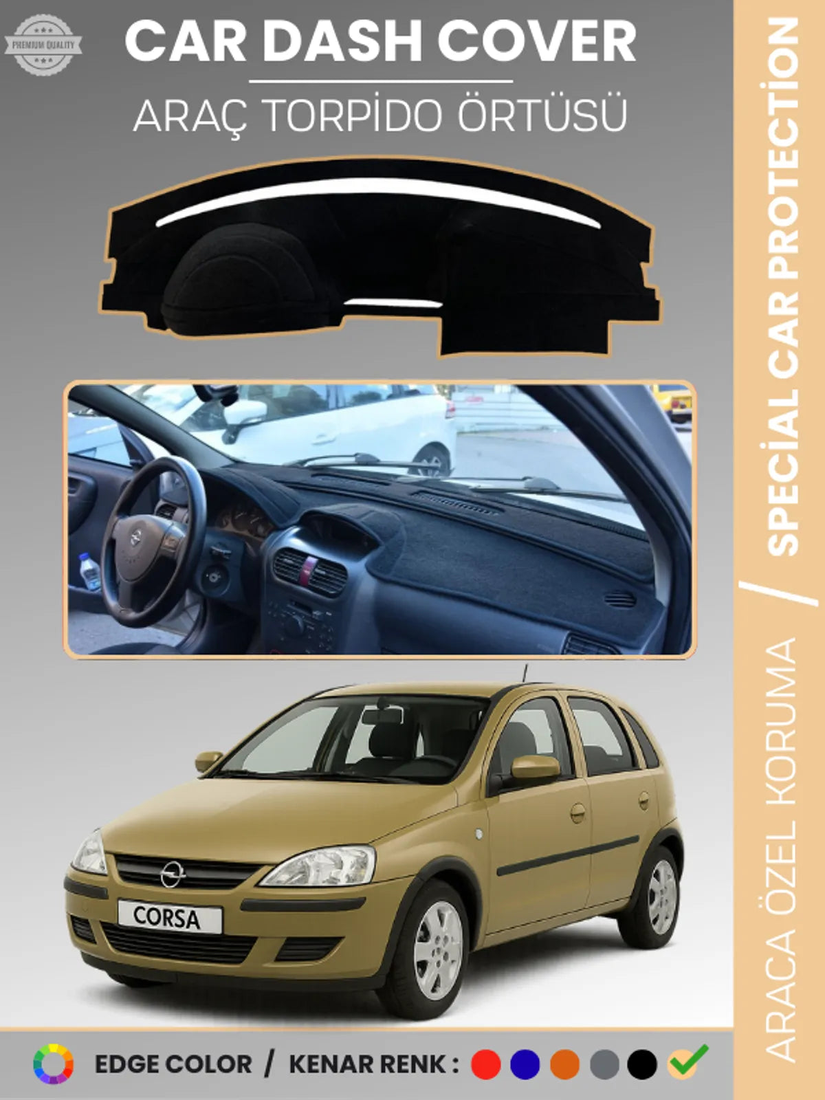 Opel CORSA C (2000-2006) Uyumlu Torpido Örtüsü Araca Özel Ön Göğüs Koruma