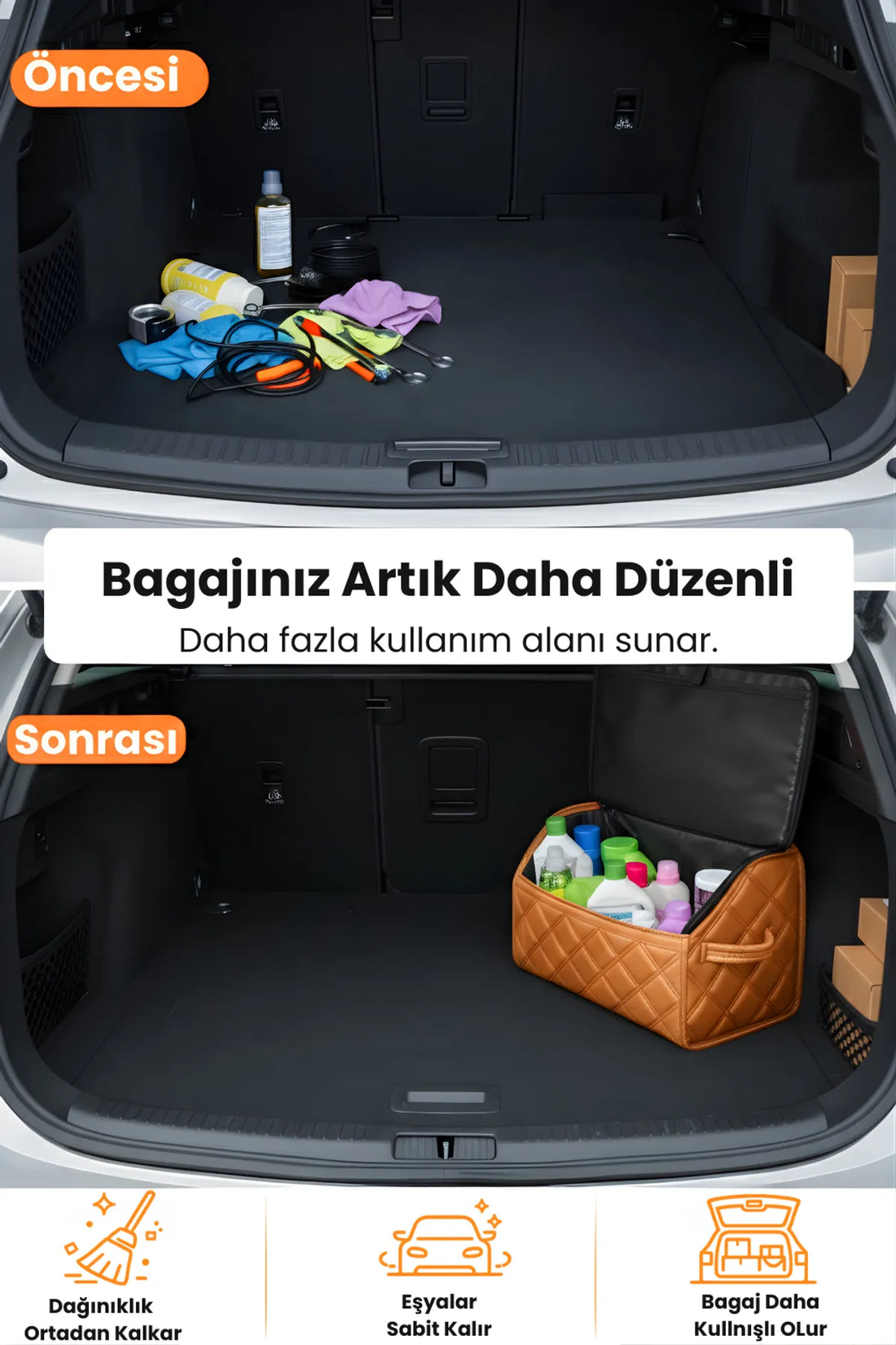 Oto Bagaj Çantası Çift Kat Deri Su Geçirmez Kaymaz Katlanır Araç Düzenleyici