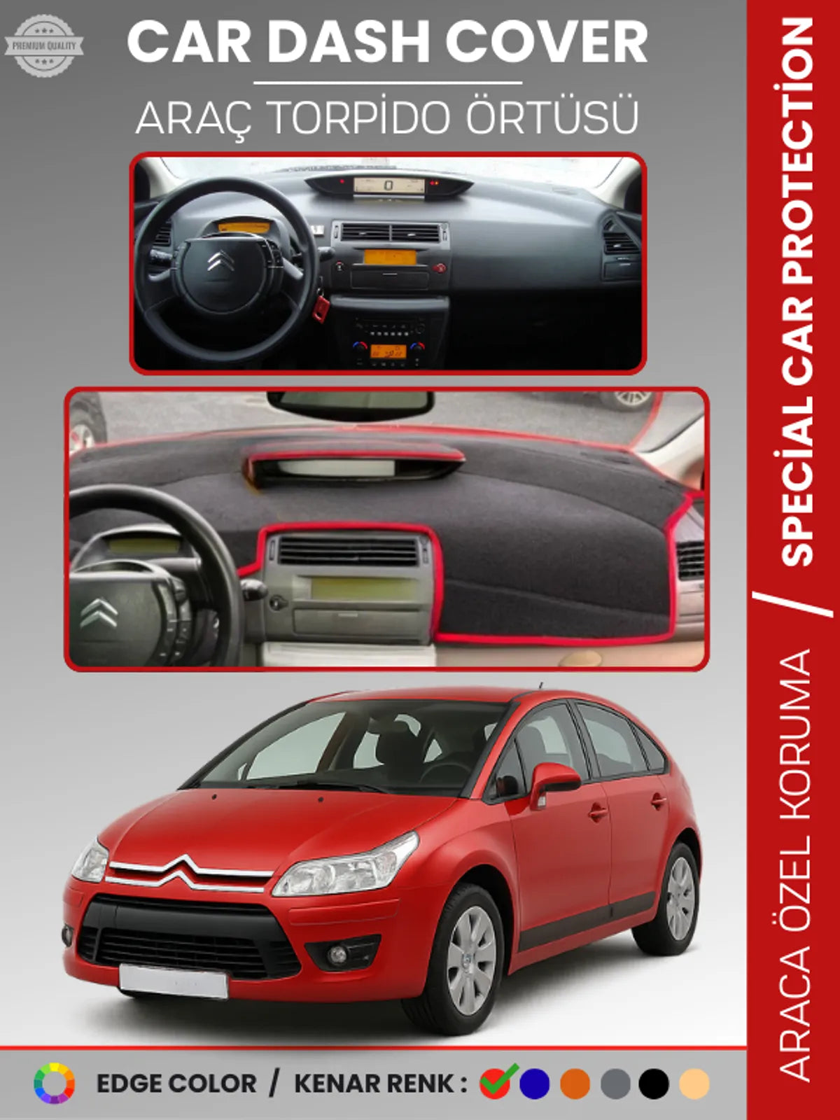 CITROEN C4 (2004-2009) Uyumlu Torpido Örtüsü Araca Özel Ön Göğüs Koruma