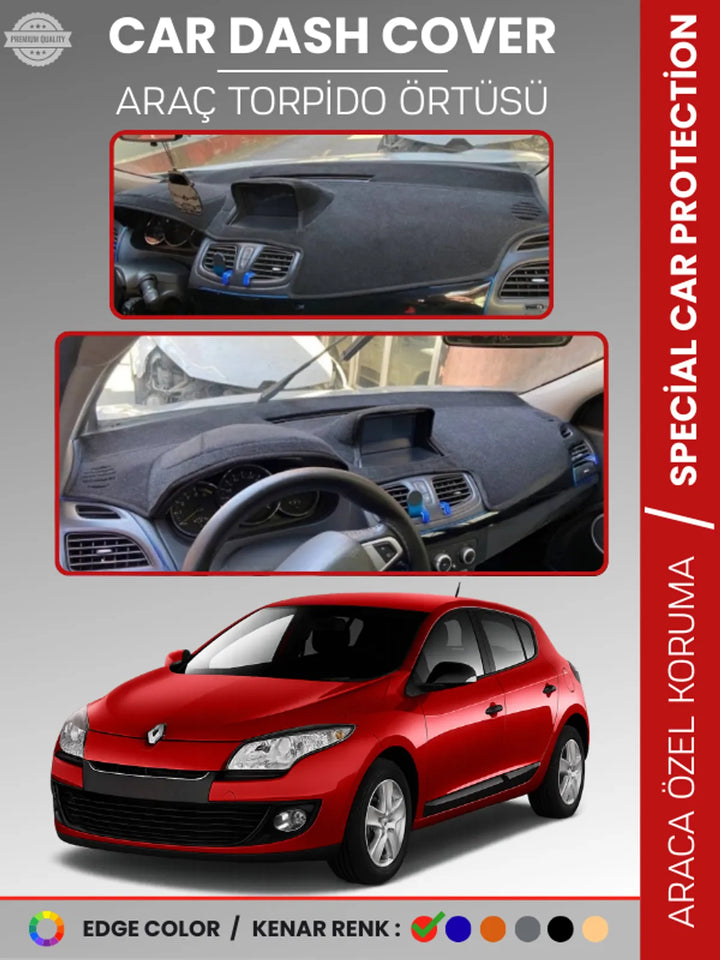 RENAULT MEGANE 3 NAVİGASYONLU BUYUK EKRANLI (2008-2015) Uyumlu Torpido Örtüsü Araca Özel Ön Göğüs Koruma