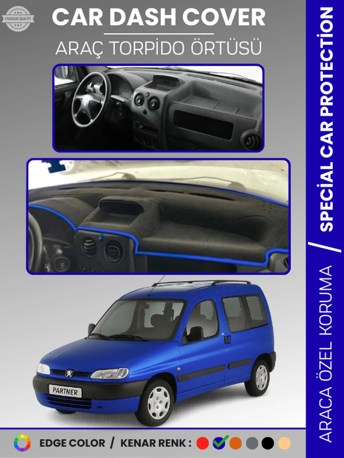 PEUGEOT PARTNER (1996-2002) Uyumlu Torpido Örtüsü Araca Özel Ön Göğüs Koruma