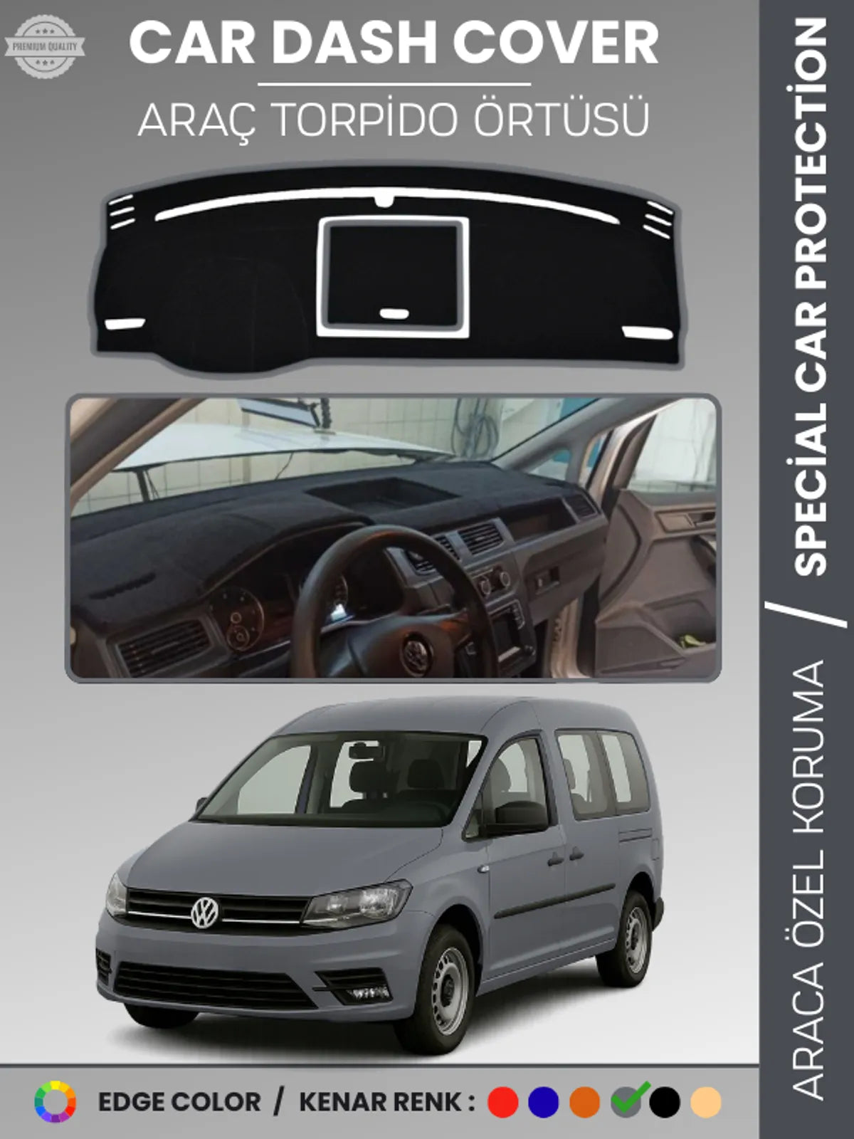 VOLKSWAGEN CADDY (2015-2021) Uyumlu Torpido Örtüsü Araca Özel Ön Göğüs Koruma