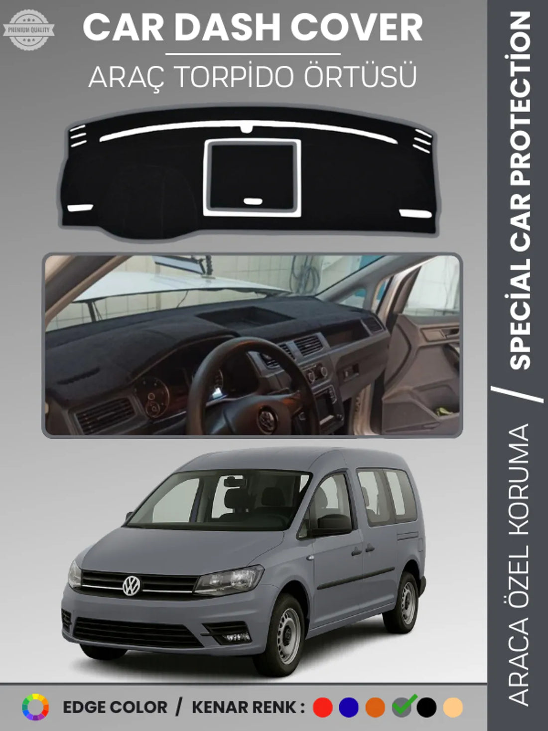 VOLKSWAGEN CADDY (2015-2021) Uyumlu Torpido Örtüsü Araca Özel Ön Göğüs Koruma