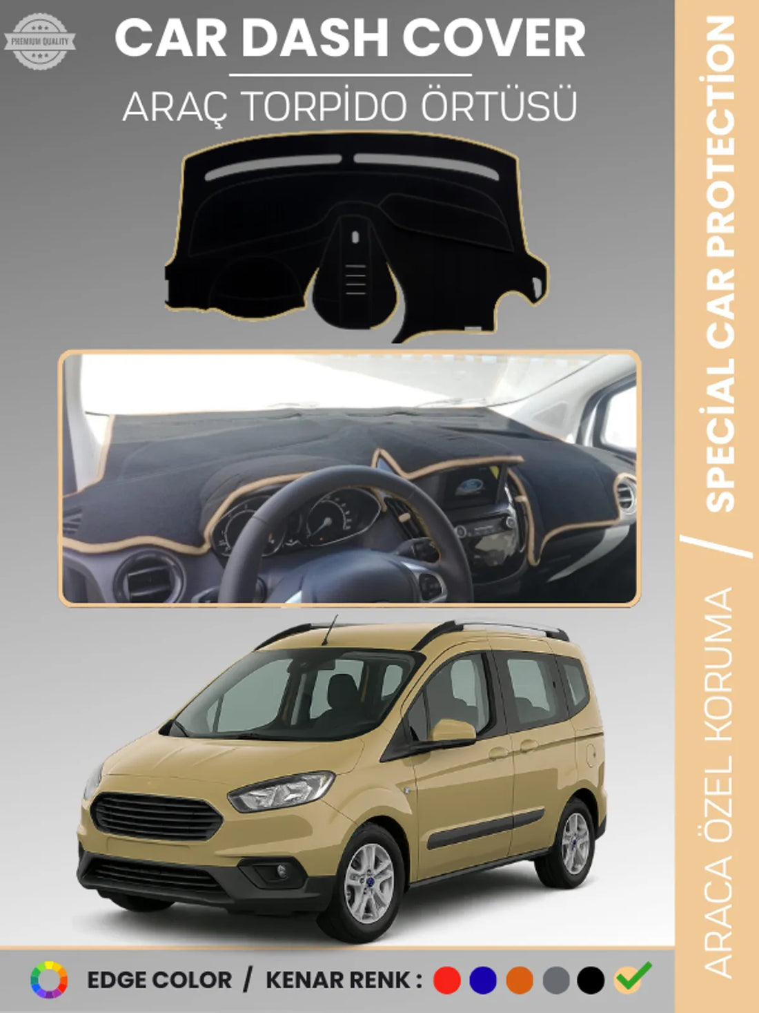 FORD COURİER (2020+) Uyumlu Torpido Örtüsü Araca Özel Ön Göğüs Koruma