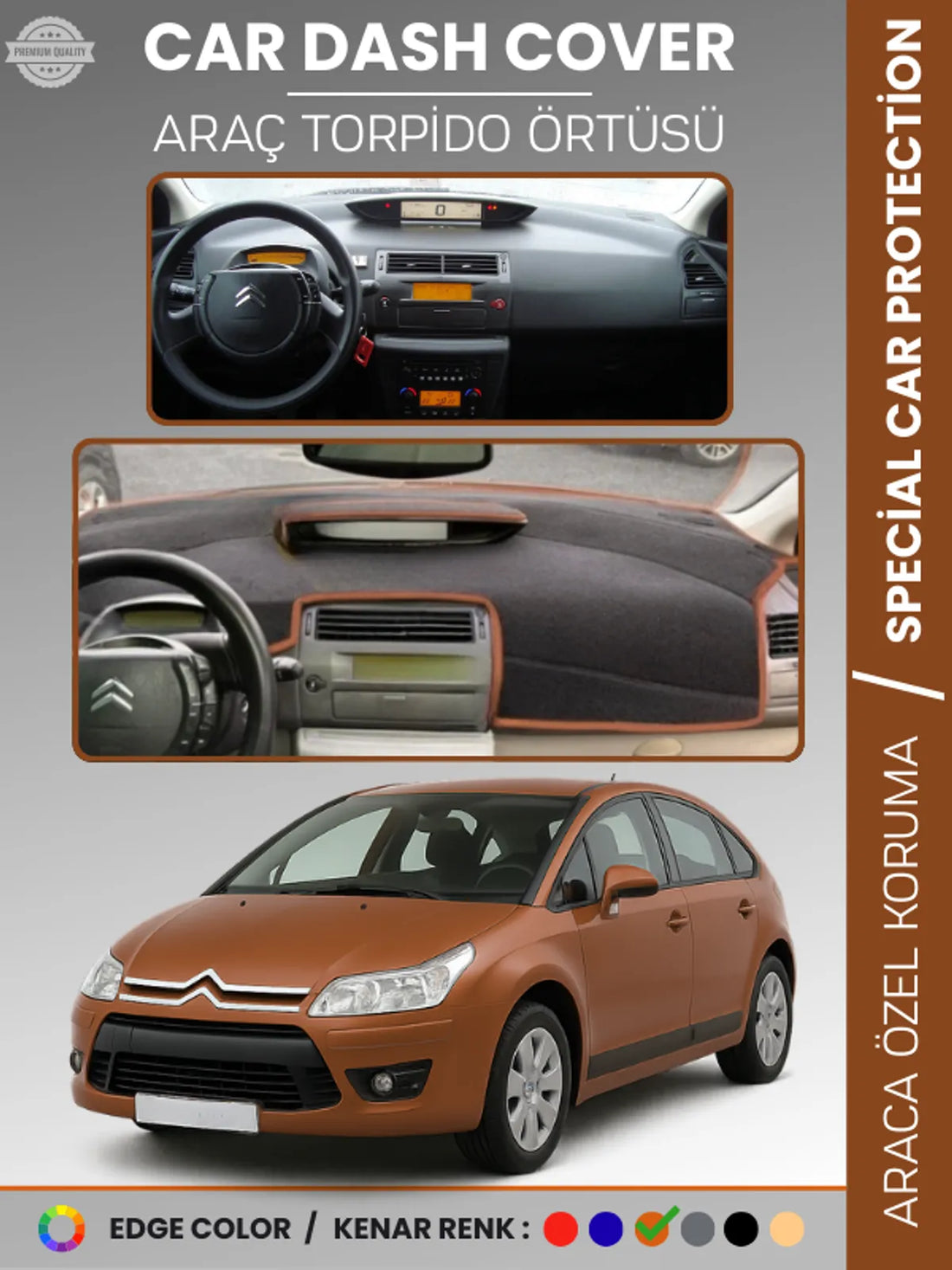 CITROEN C4 (2004-2009) Uyumlu Torpido Örtüsü Araca Özel Ön Göğüs Koruma