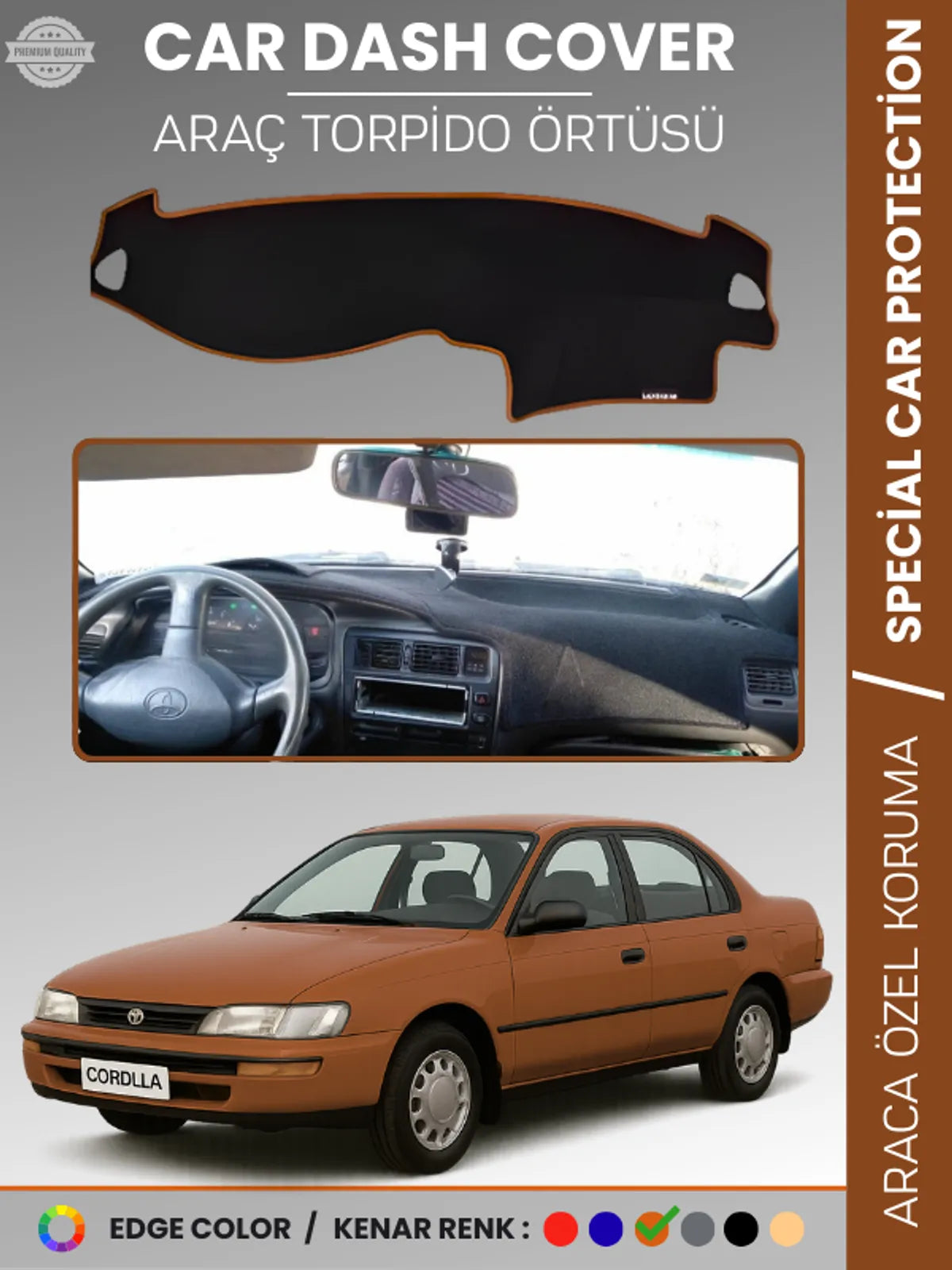 TOYOTA COROLLA E100 (1991-1995) Uyumlu Torpido Örtüsü Araca Özel Ön Göğüs Koruma