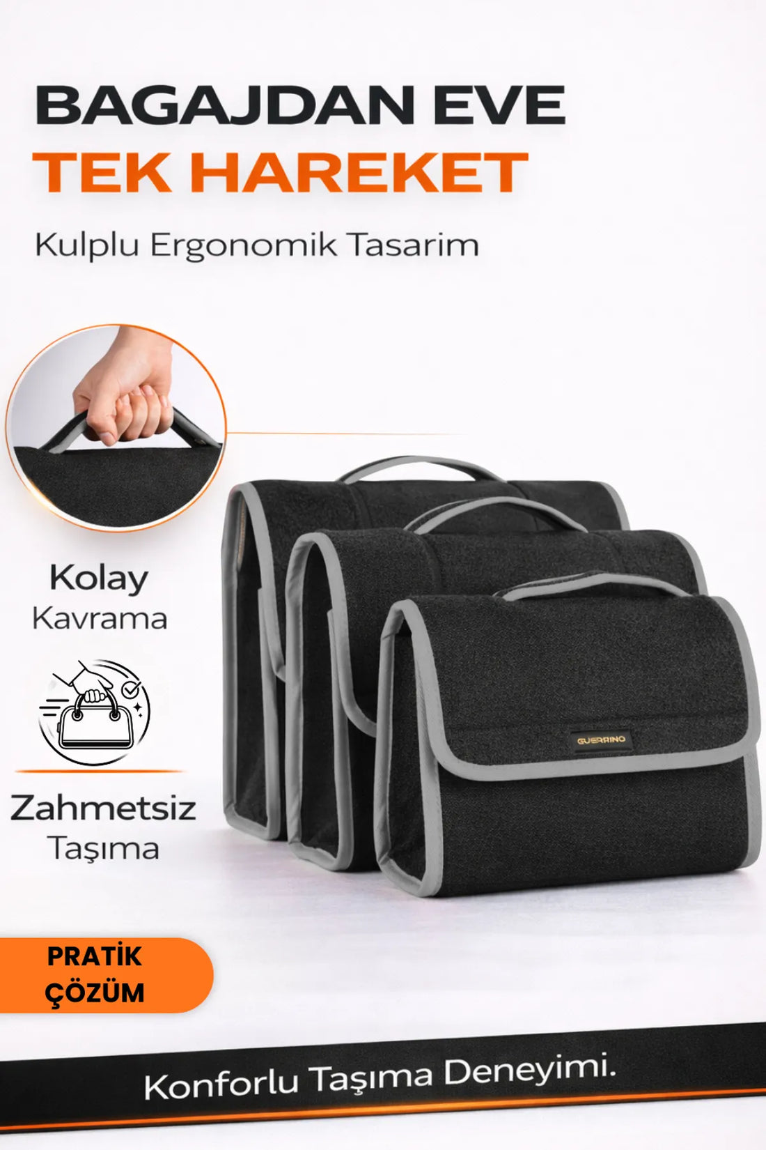 Oto Bagaj Çantası 3'lü Kombo Boy Kaymaz Cırt Bantlı Velur Kompakt Düzenleyici