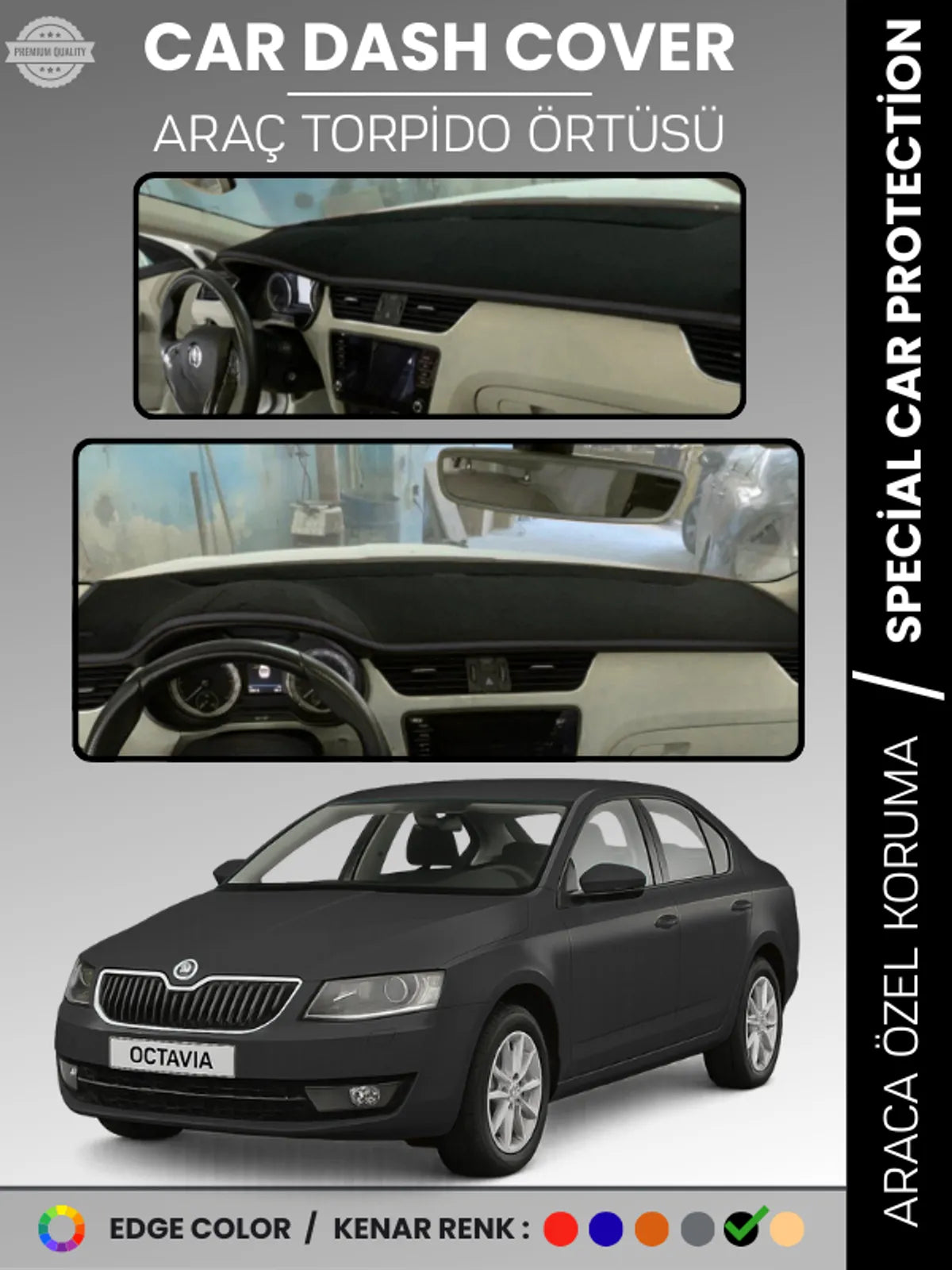 SKODA OCTAVIA A7 (2013-2019) Uyumlu Torpido Örtüsü Araca Özel Ön Göğüs Koruma