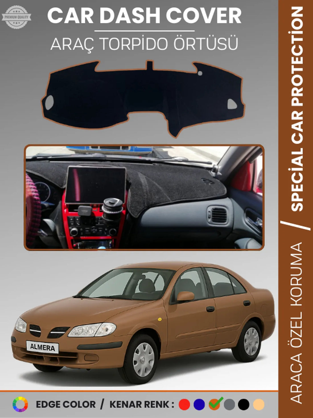 NİSSAN ALMERA EKRANLI (2000-2006) Uyumlu Torpido Örtüsü Araca Özel Ön Göğüs Koruma