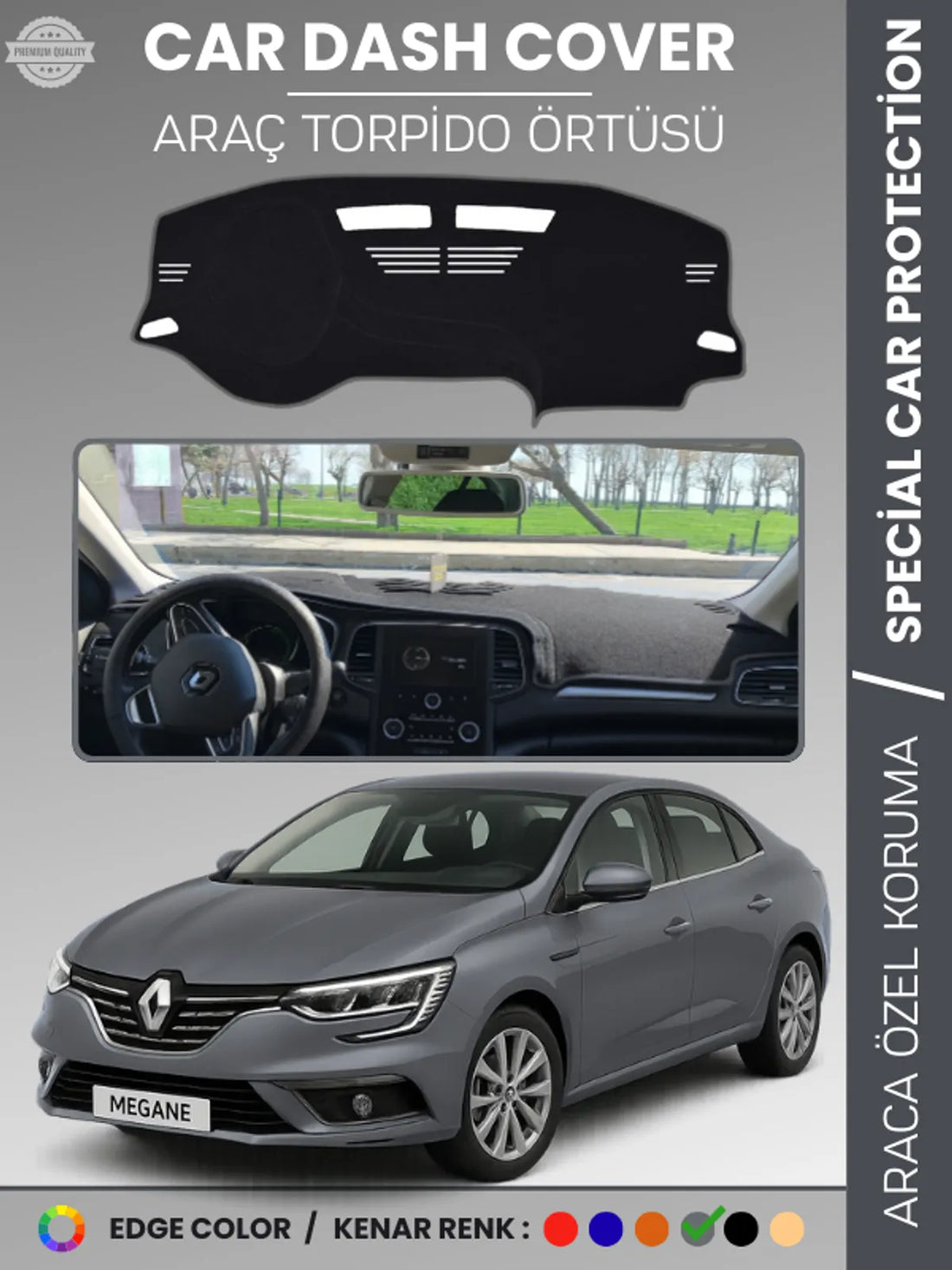 RENAULT MEGANE 4 (2016-2022) Uyumlu Torpido Örtüsü Araca Özel Ön Göğüs Koruma