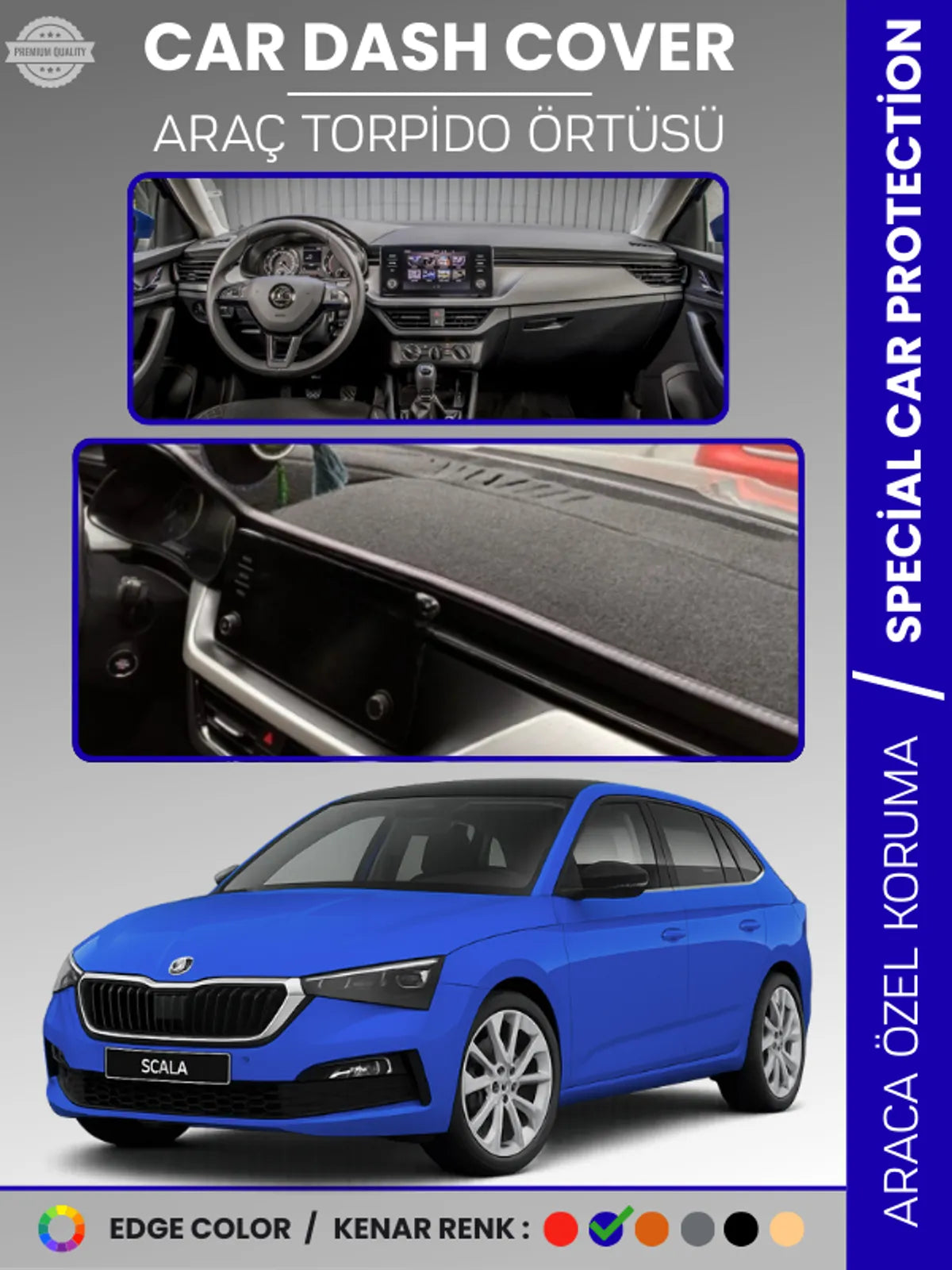 SKODA SCALA (2019-2024) Uyumlu Torpido Örtüsü Araca Özel Ön Göğüs Koruma