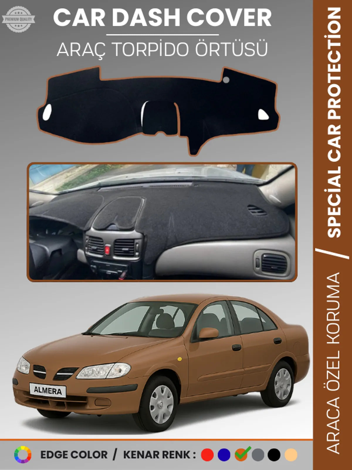 NİSSAN ALMERA KAPAKLI (2000-2006) Uyumlu Torpido Örtüsü Araca Özel Ön Göğüs Koruma