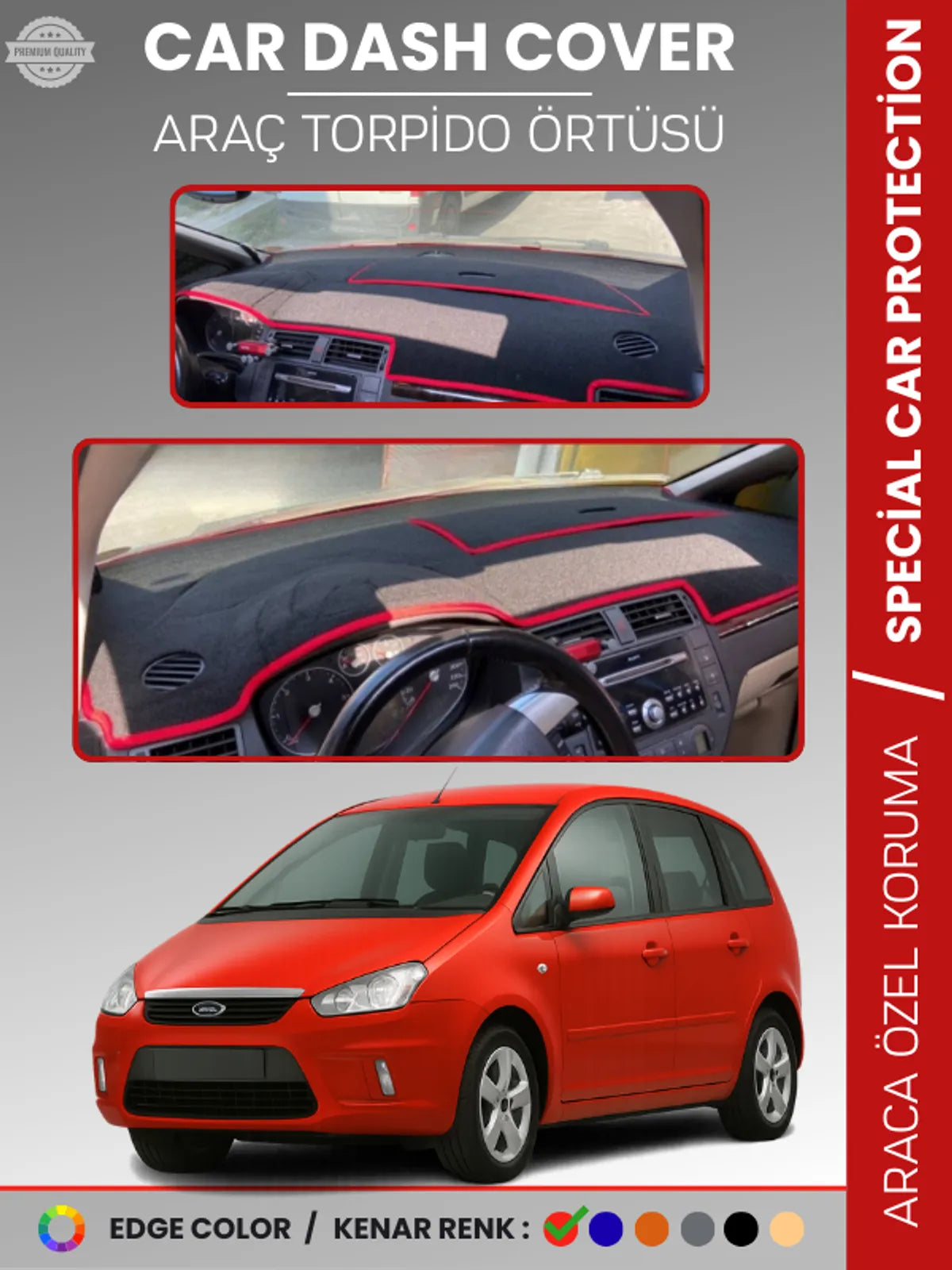 FORD C-MAX UZUN KAPAKLI (2003-2010) Uyumlu Torpido Örtüsü Araca Özel Ön Göğüs Koruma