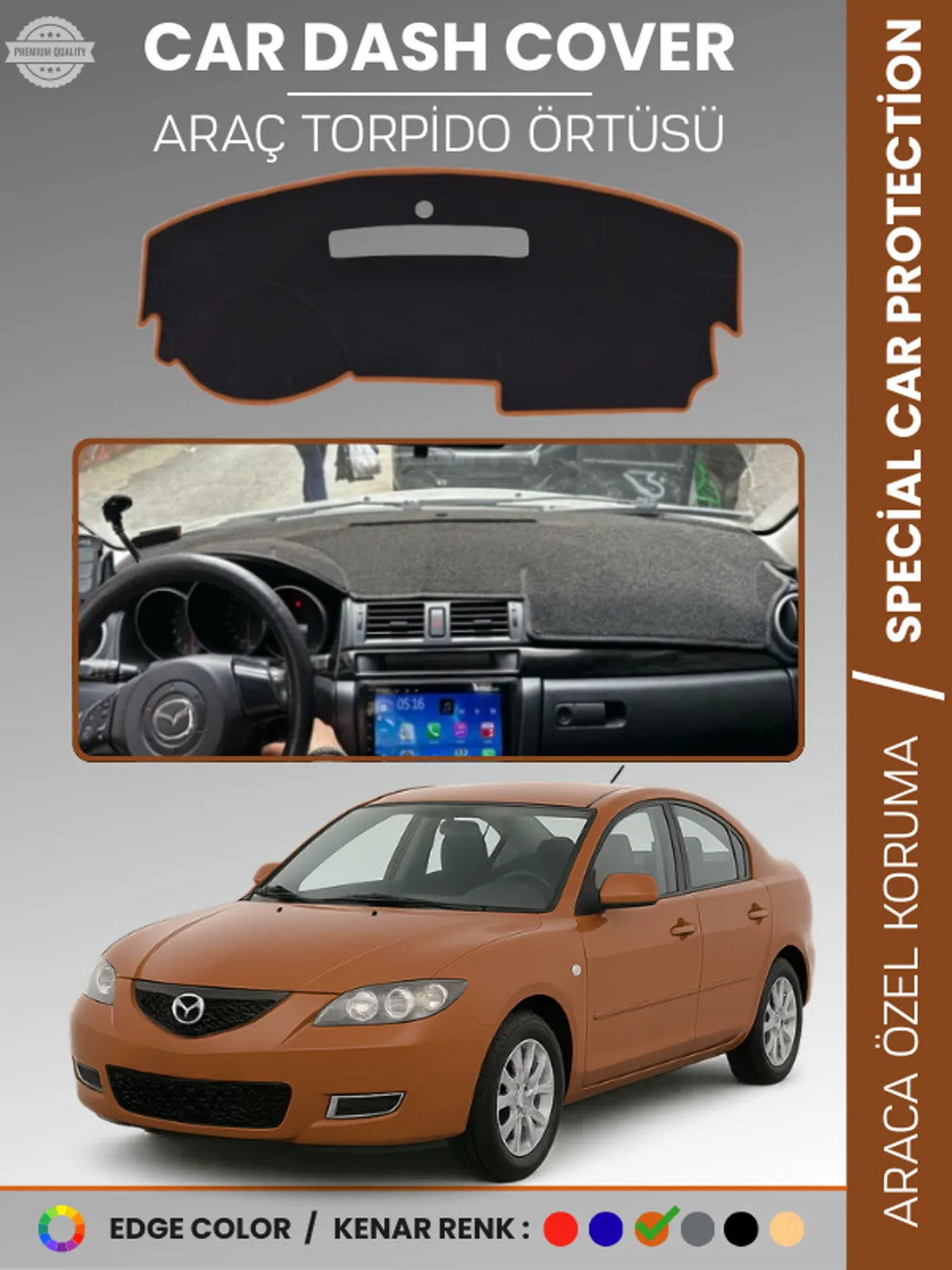 MAZDA 3 (2003-2009) Uyumlu Torpido Örtüsü Araca Özel Ön Göğüs Koruma