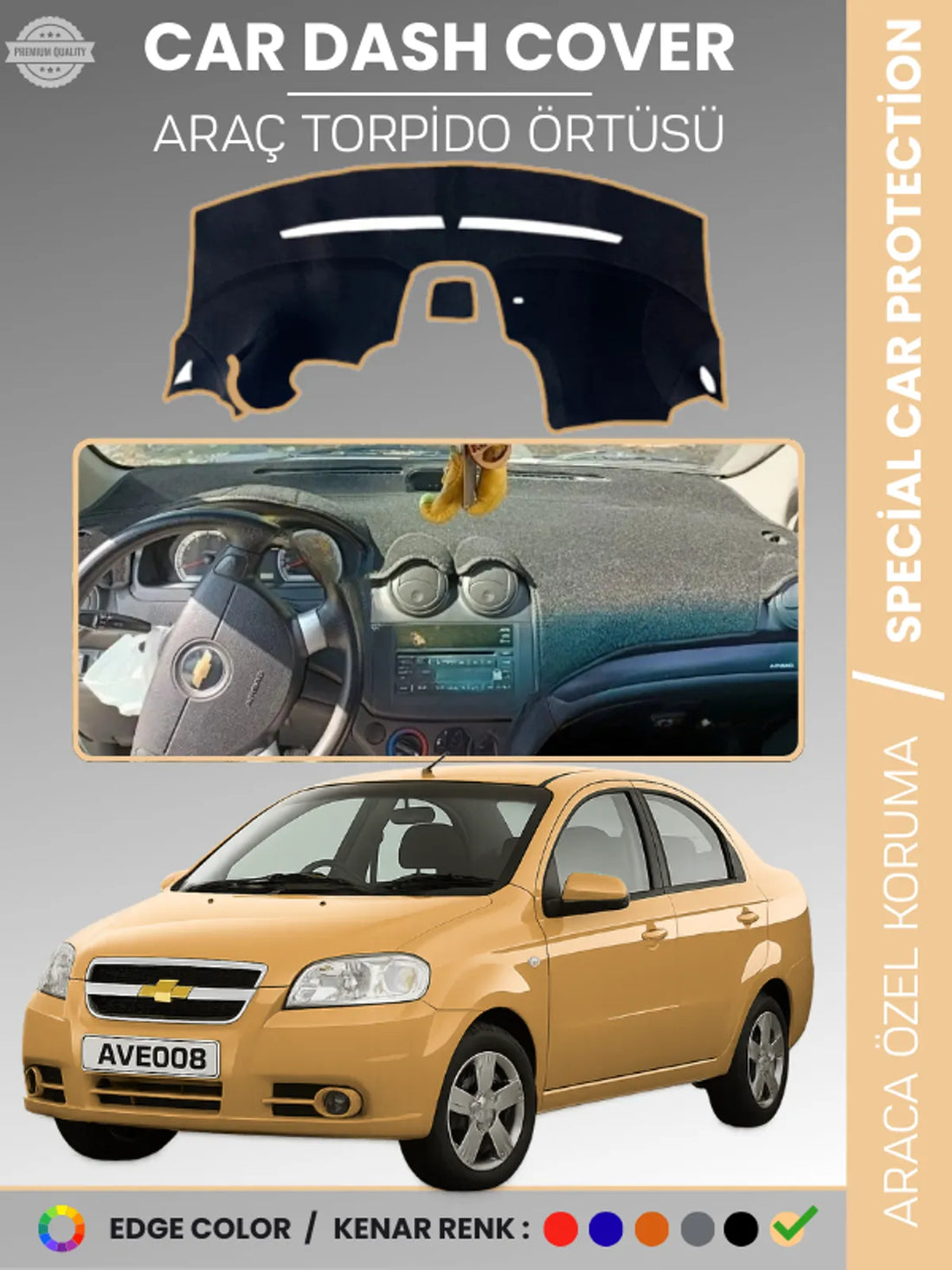 CHEVROLET AVEO (2006-2011) Uyumlu Torpido Örtüsü Araca Özel Ön Göğüs Koruma