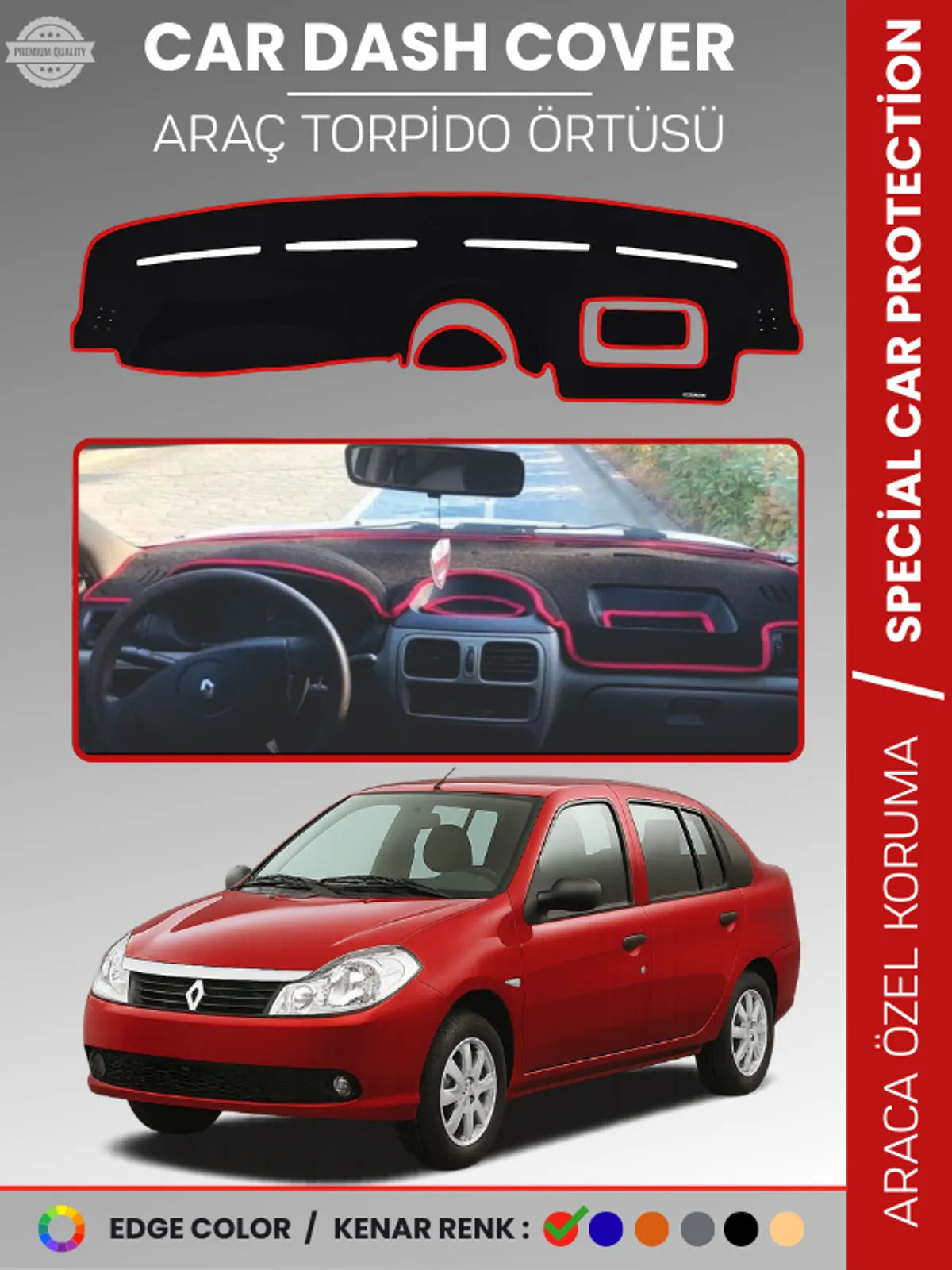 RENAULT SYMBOL 2 ALİZE (2008-2013) Uyumlu Torpido Örtüsü Araca Özel Ön Göğüs Koruma