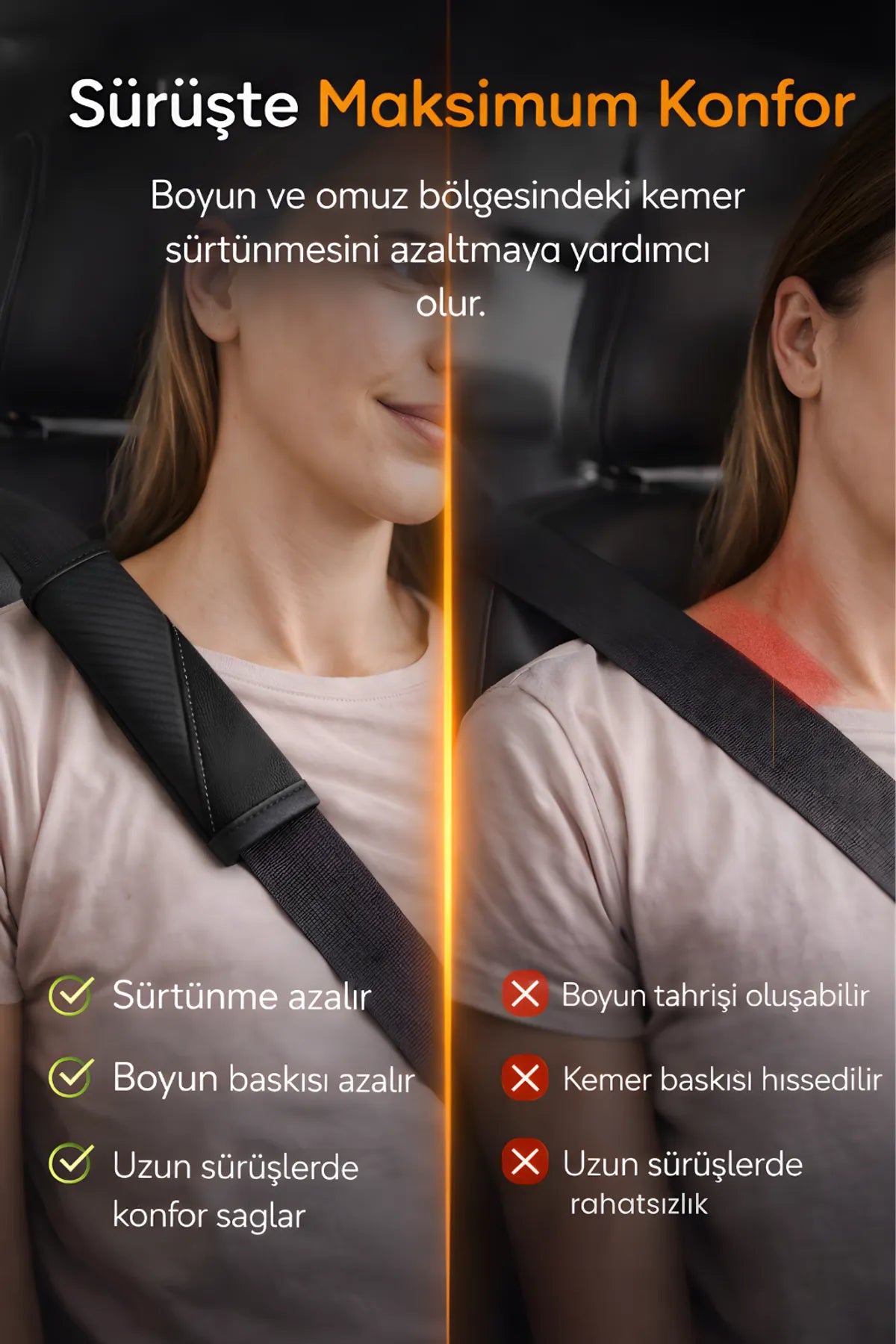 Emniyet Kemeri Kılıfı 2 Adet Deri Carbon Yumuşak Dolgulu