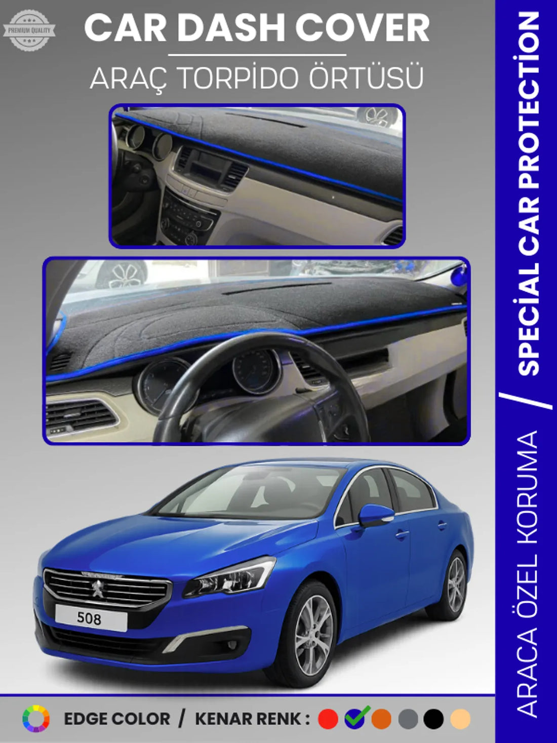 PEUGEOT 508 (2011-2018) Uyumlu Torpido Örtüsü Araca Özel Ön Göğüs Koruma