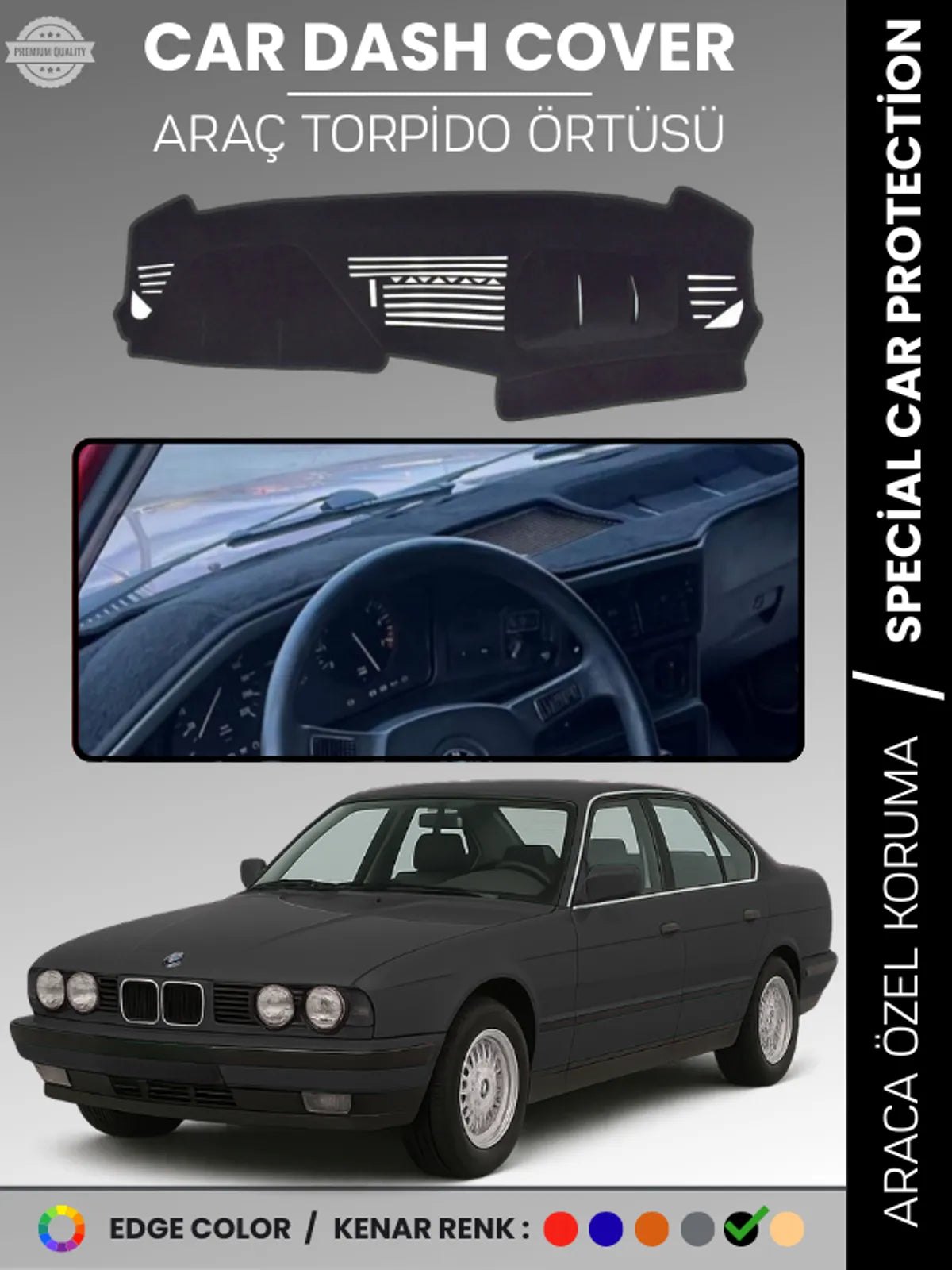 BMW E34 5 SERİSİ AİRBAGSİZ (1988-1996) Uyumlu Torpido Örtüsü Araca Özel Ön Göğüs Koruma