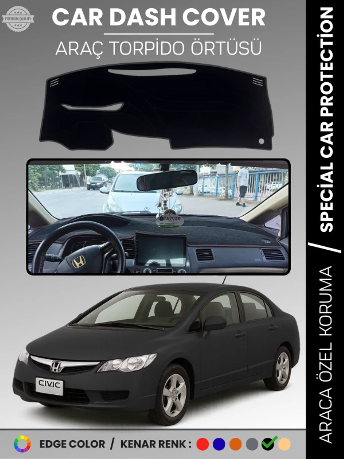 HONDA CIVIC FD6 (2005-2011) Uyumlu Torpido Örtüsü Araca Özel Ön Göğüs Koruma