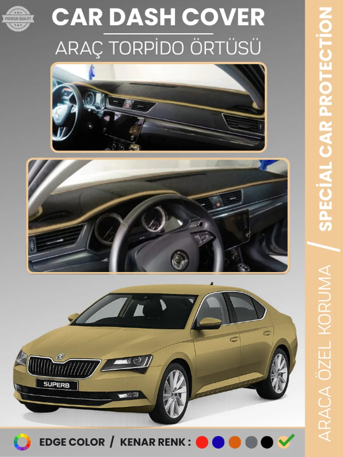 SKODA SUPER B (2015-2020) Uyumlu Torpido Örtüsü Araca Özel Ön Göğüs Koruma