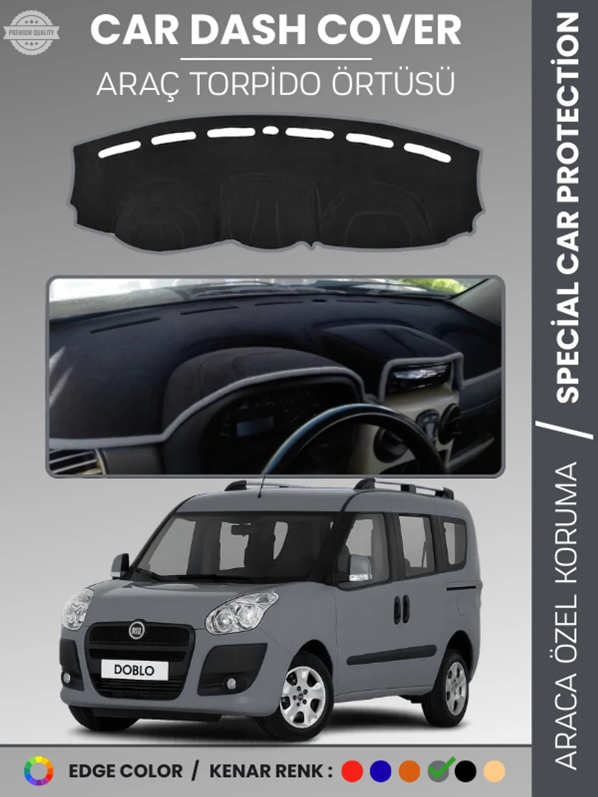 FIAT DOBLO D3 (2013-2015) Uyumlu Torpido Örtüsü Araca Özel Ön Göğüs Koruma