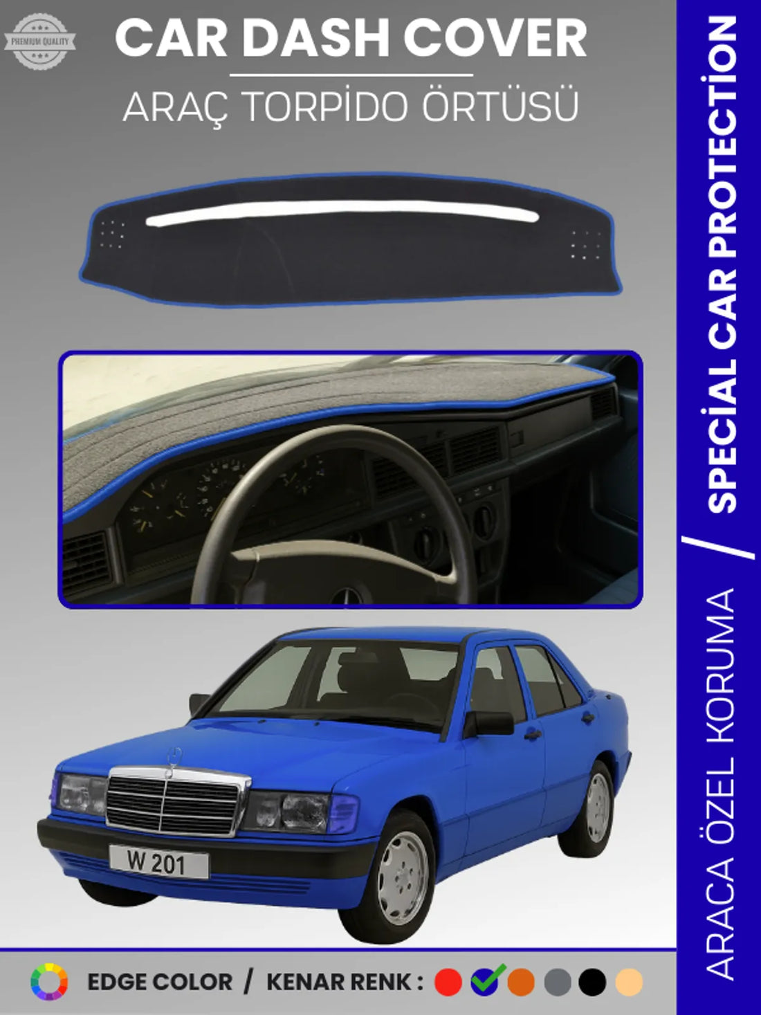 MERCEDES 190E W201 (1982-1993) Uyumlu Torpido Örtüsü Araca Özel Ön Göğüs Koruma
