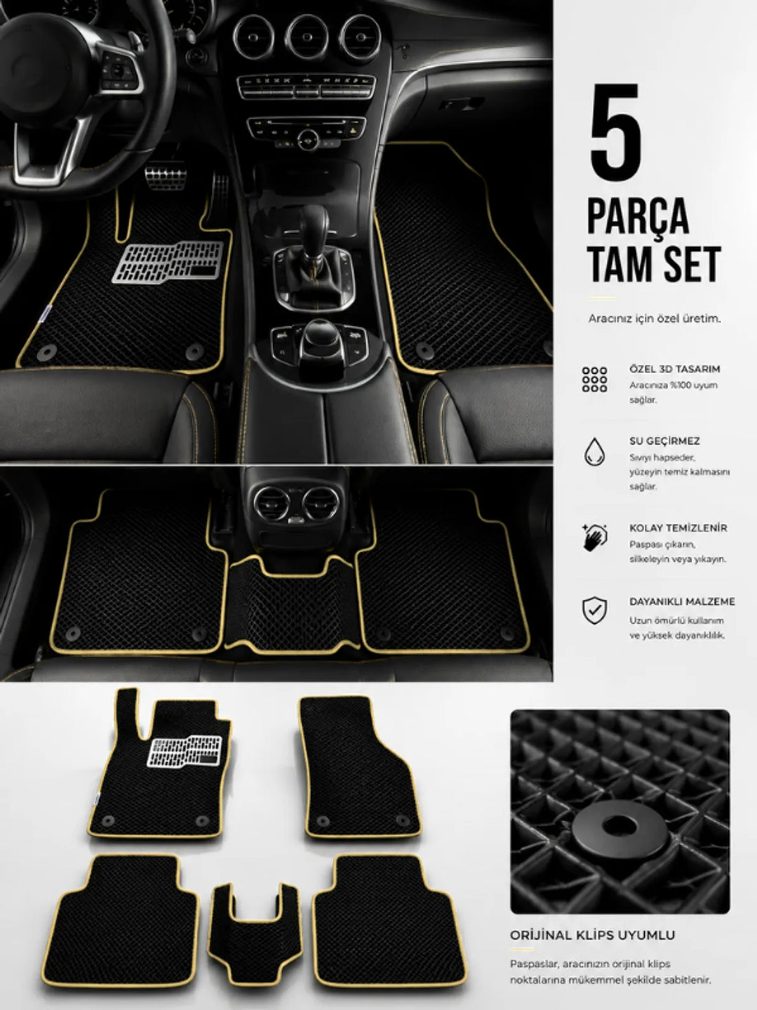 Mercedes Benz-G Serisi-Wagon (2008-2018) Araca Özel EVA Oto Paspas Seti Topukluk Dahil Tam Set