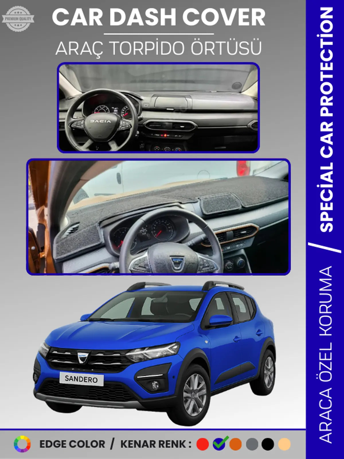 DACIA SANDERO EKRANSIZ BJI KASA (2021-2024) Uyumlu Torpido Örtüsü Araca Özel Ön Göğüs Koruma