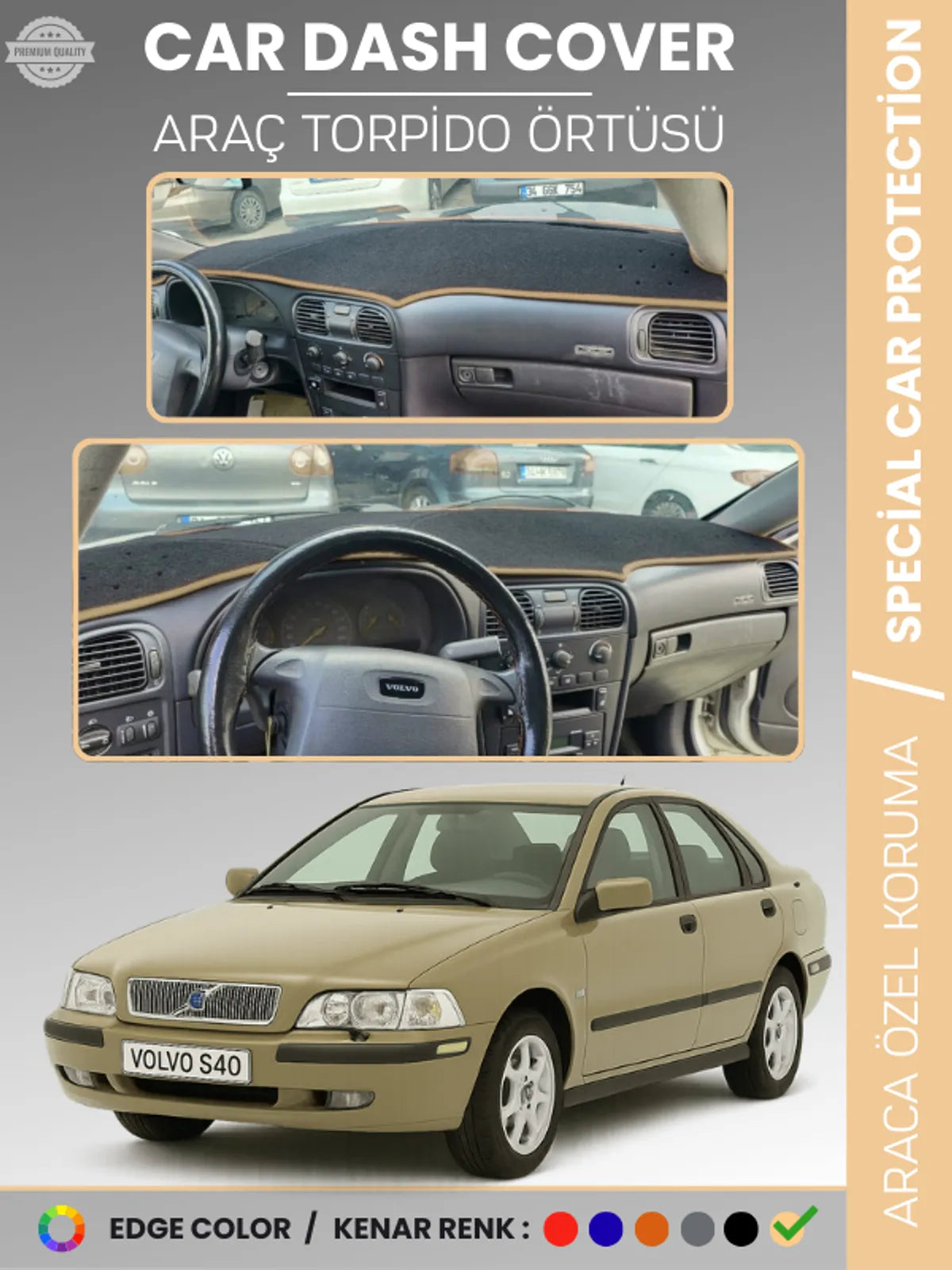 VOLVO S40 (1996-2002) Uyumlu Torpido Örtüsü Araca Özel Ön Göğüs Koruma