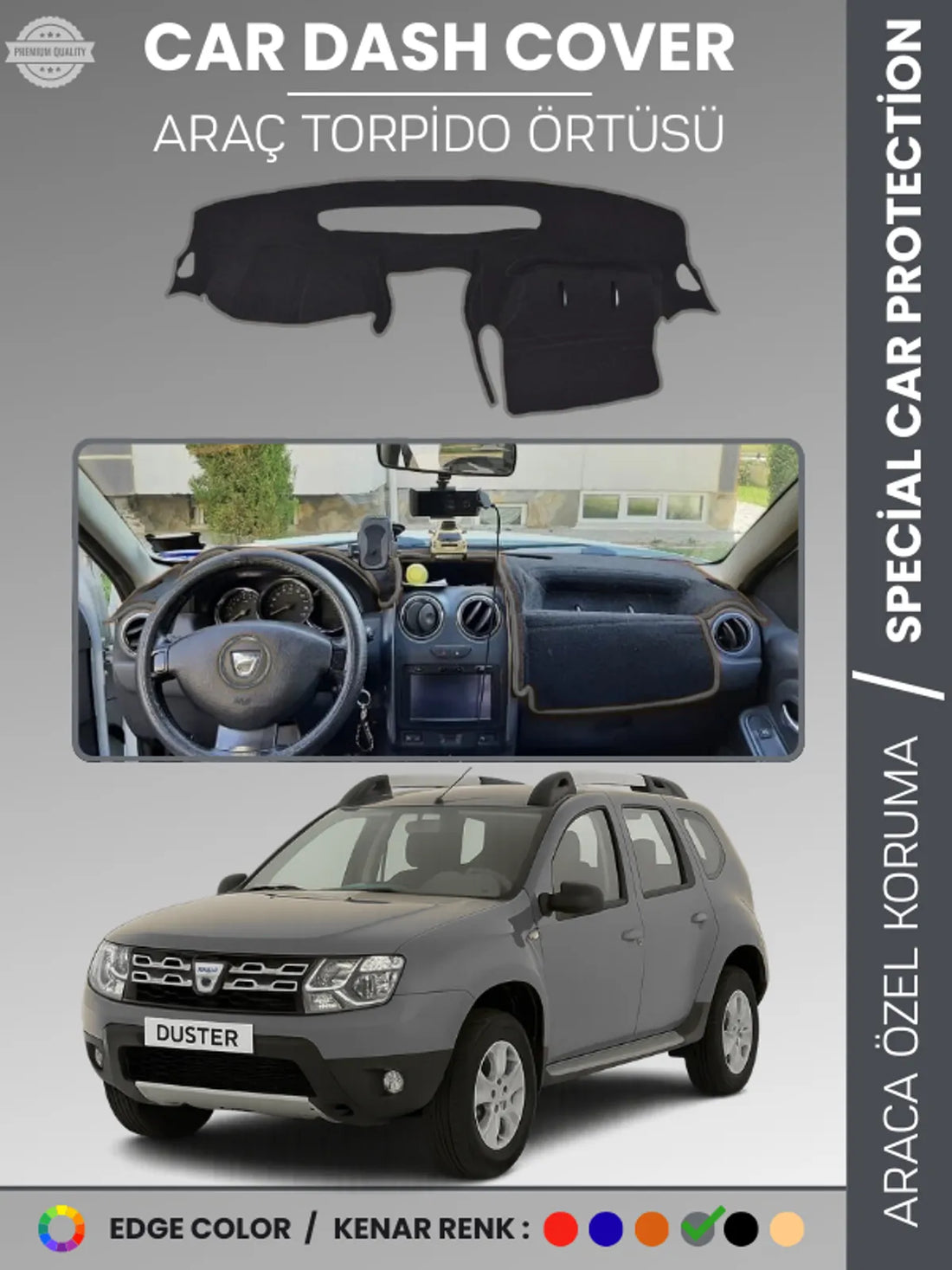 DACIA DUSTER (2015+) Uyumlu Torpido Örtüsü Araca Özel Ön Göğüs Koruma