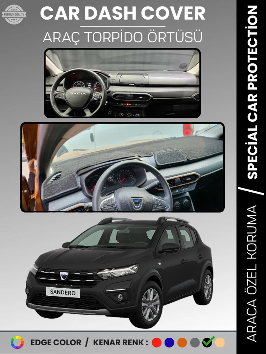 DACIA SANDERO EKRANSIZ BJI KASA (2021-2024) Uyumlu Torpido Örtüsü Araca Özel Ön Göğüs Koruma