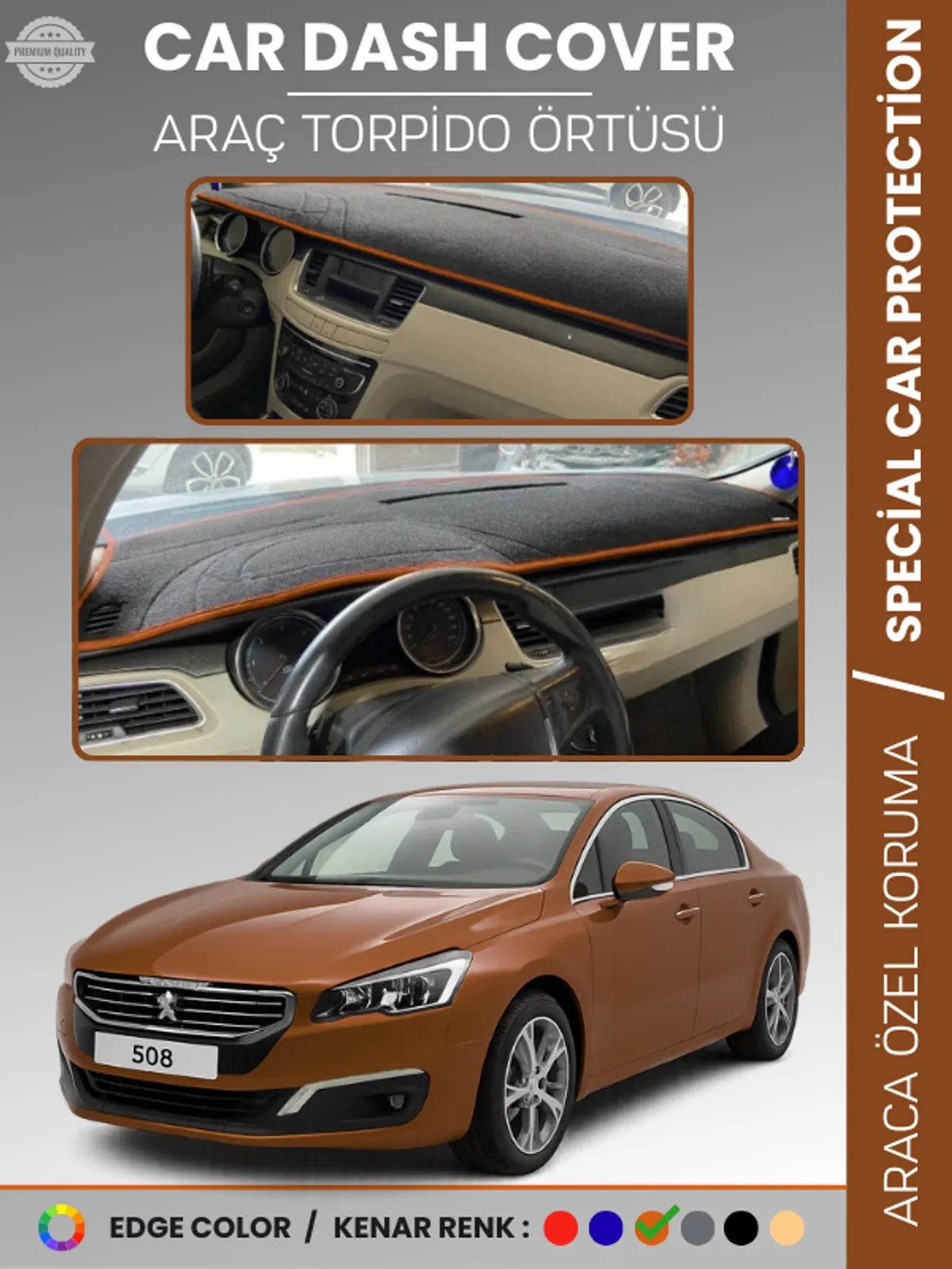 PEUGEOT 508 (2011-2018) Uyumlu Torpido Örtüsü Araca Özel Ön Göğüs Koruma