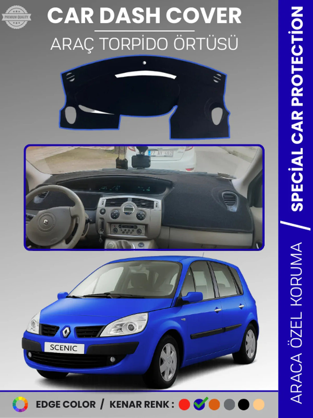 RENAULT SCENIC 2 (2003-2009) Uyumlu Torpido Örtüsü Araca Özel Ön Göğüs Koruma