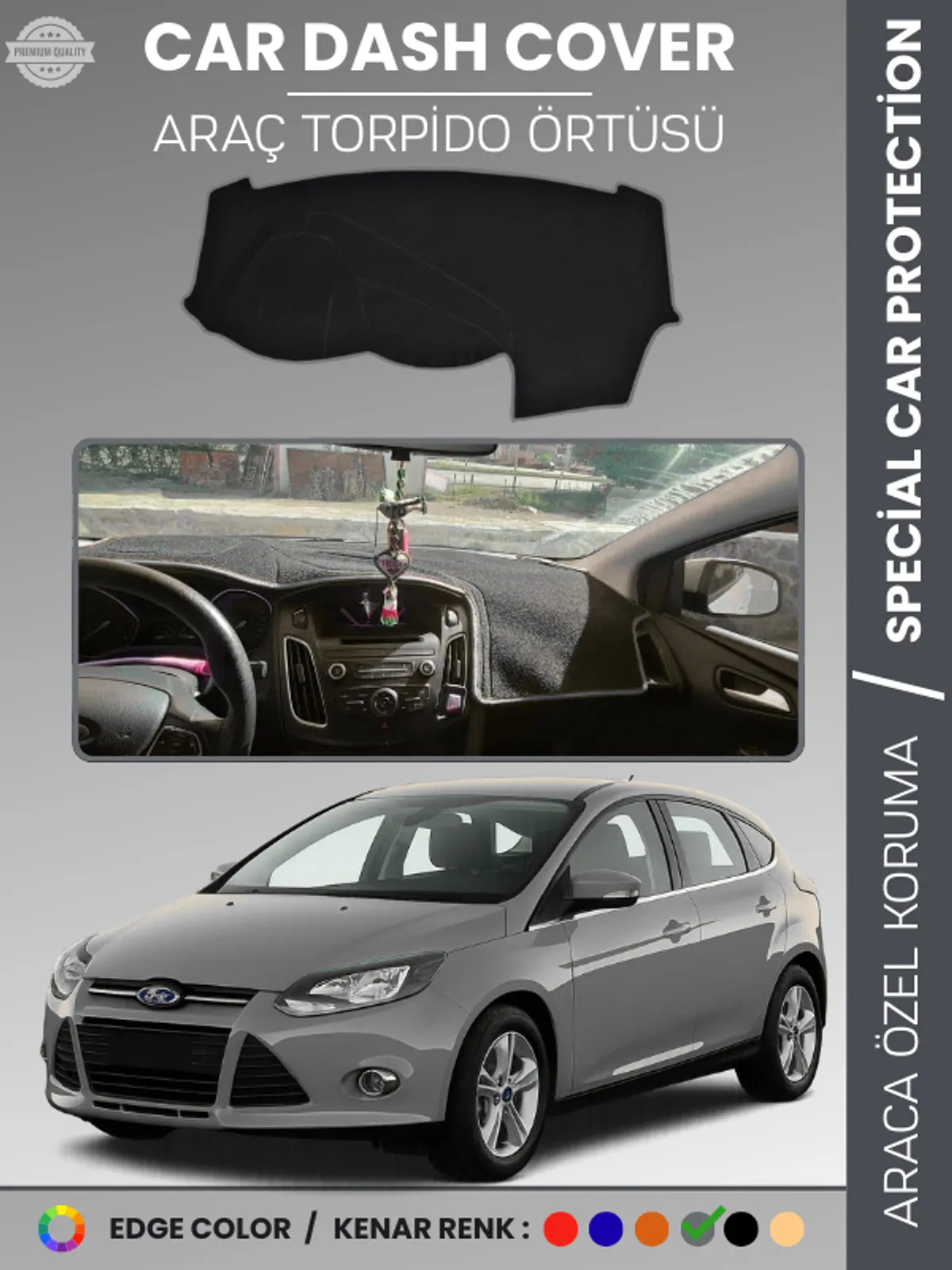 FORD FOCUS 3 (2011-2016) Uyumlu Torpido Örtüsü Araca Özel Ön Göğüs Koruma