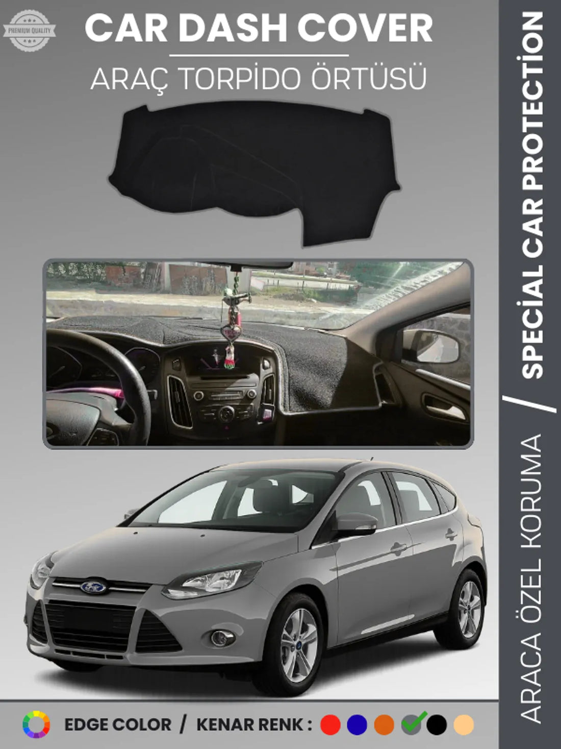FORD FOCUS 3 (2011-2016) Uyumlu Torpido Örtüsü Araca Özel Ön Göğüs Koruma