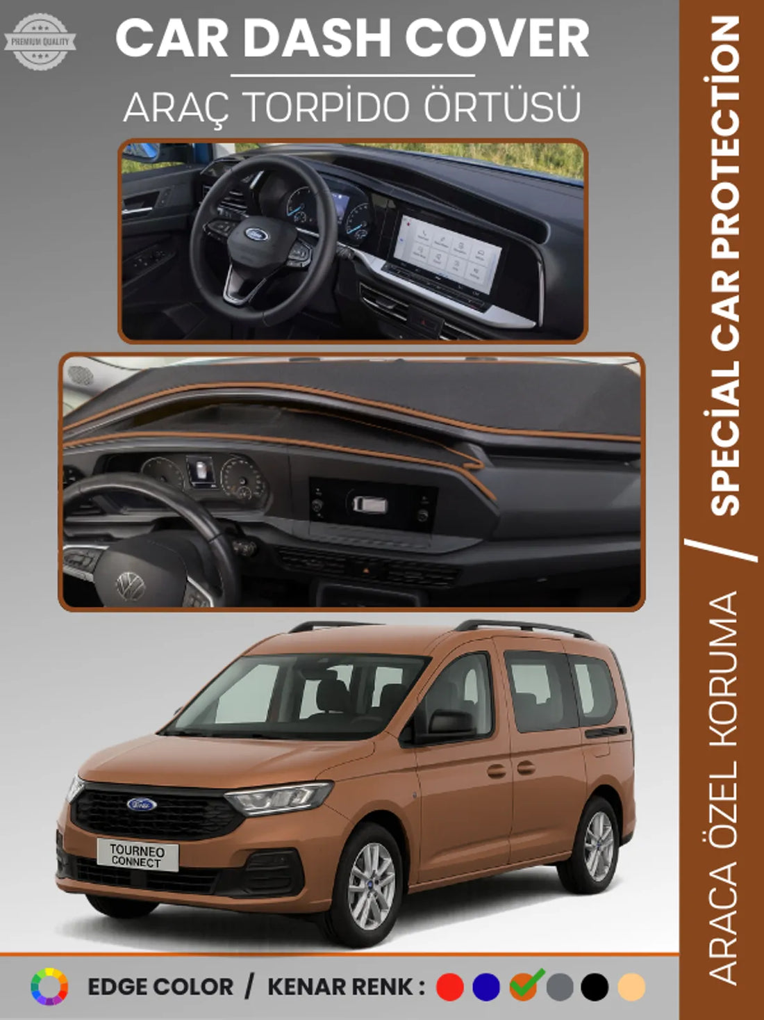 FORD TOURNEO CONNECT (2023+) Uyumlu Torpido Örtüsü Araca Özel Ön Göğüs Koruma