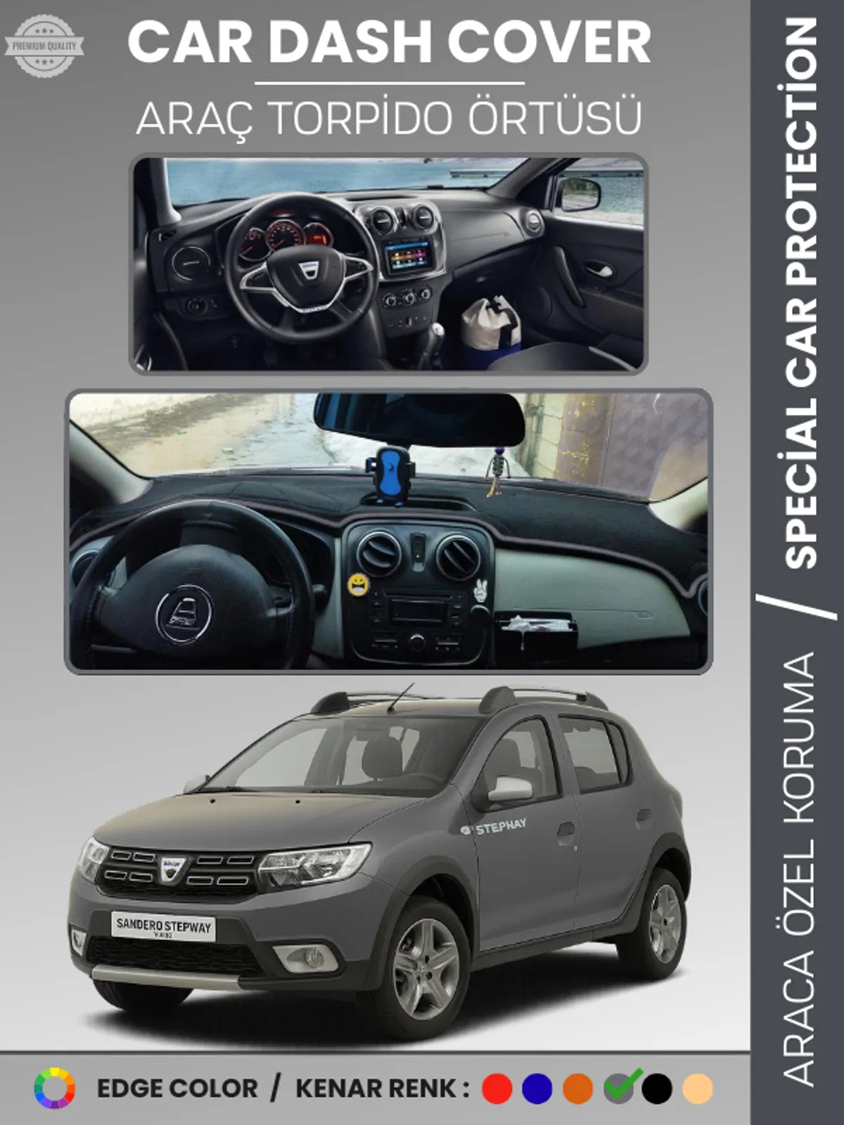 DACIA SANDERO STEPWAY (2015-2021) Uyumlu Torpido Örtüsü Araca Özel Ön Göğüs Koruma