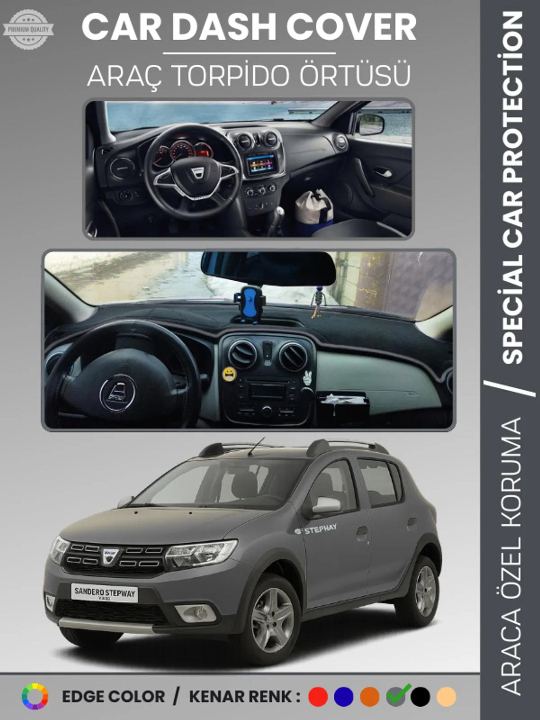DACIA SANDERO STEPWAY (2015-2021) Uyumlu Torpido Örtüsü Araca Özel Ön Göğüs Koruma