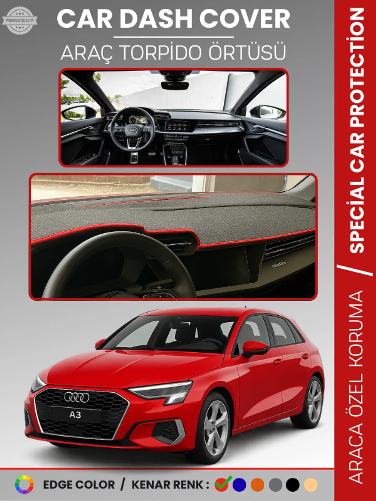AUDİ A3 (2020+) Uyumlu Torpido Örtüsü Araca Özel Ön Göğüs Koruma